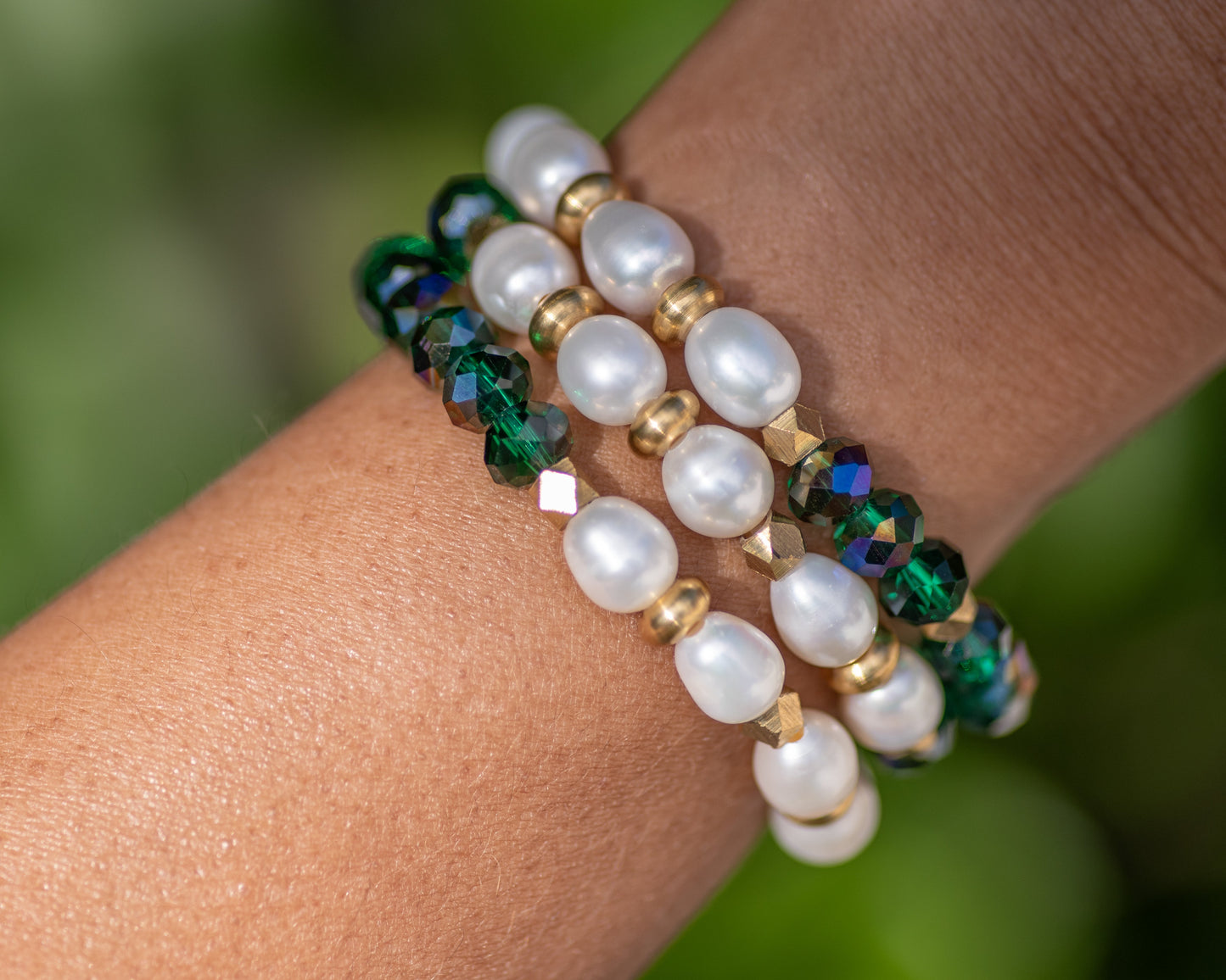 Freshwater Pearl & Crystal Brass Bracelet Vida Jewelry Designs