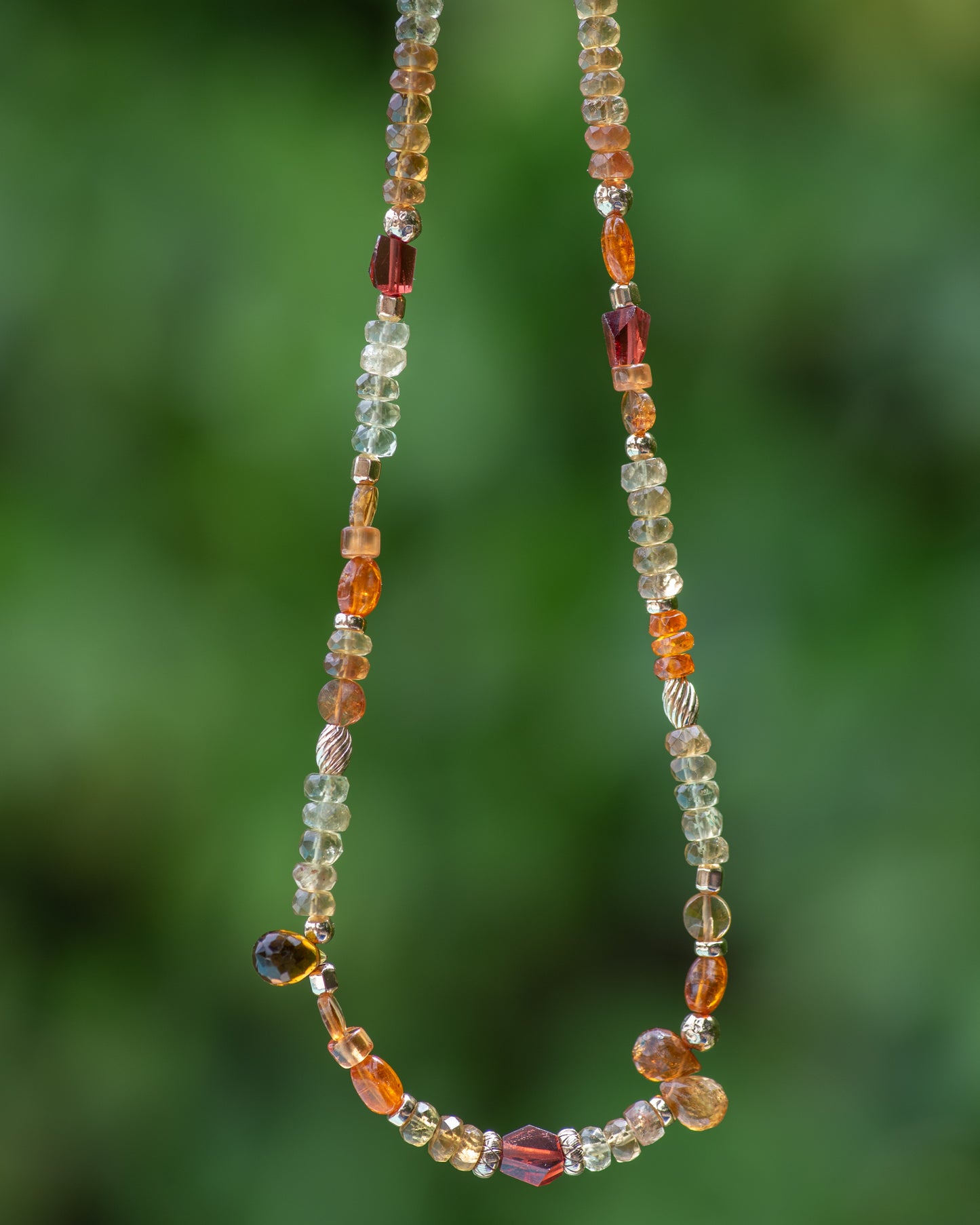 Grossular Garnet & Tourmaline Beaded Gemstone Necklace