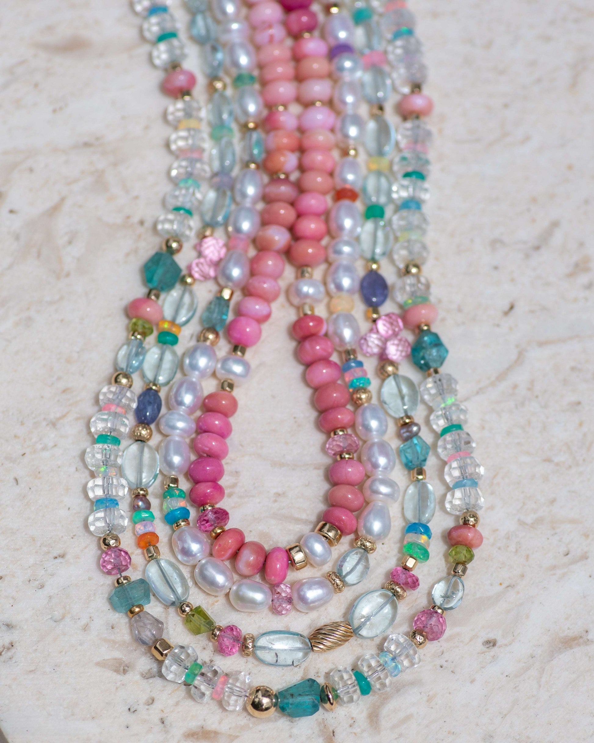 Pink Opal and Pearl Necklace