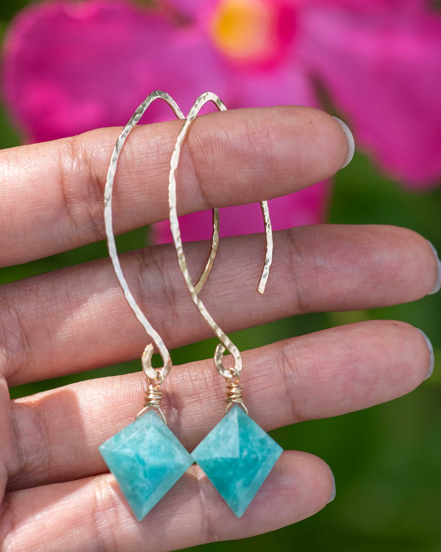 Russian Amazonite Gold Modern Marquis Earrings