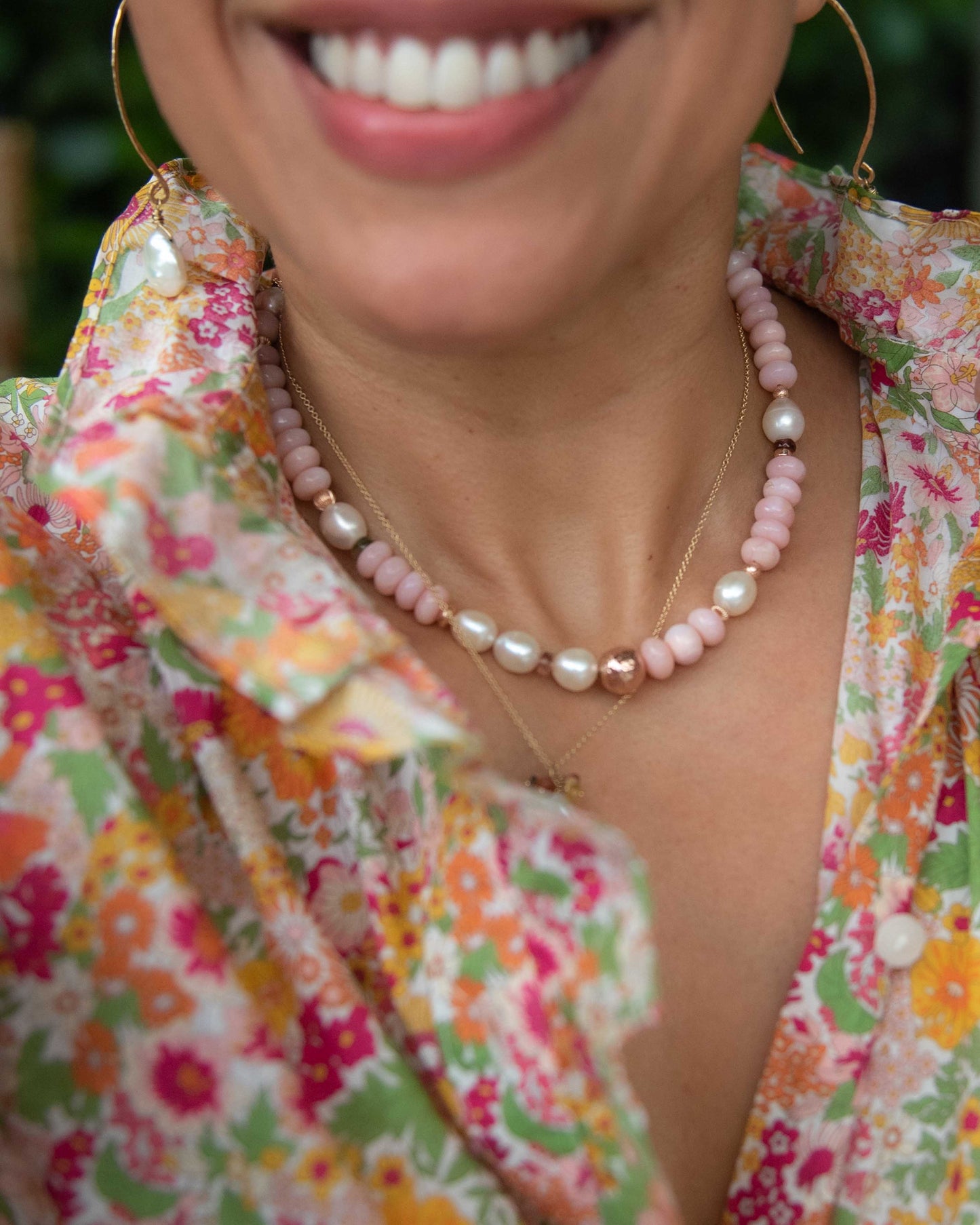 Peruvian Pink Opal Rose Gold Gemstone Necklace