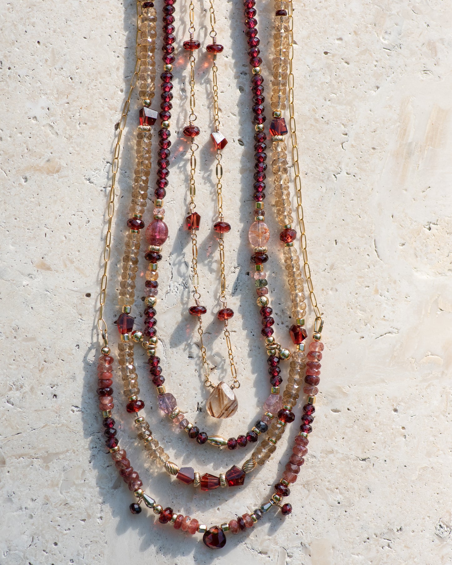 Whiskey Quartz & Garnet Beaded Gemstone Necklace