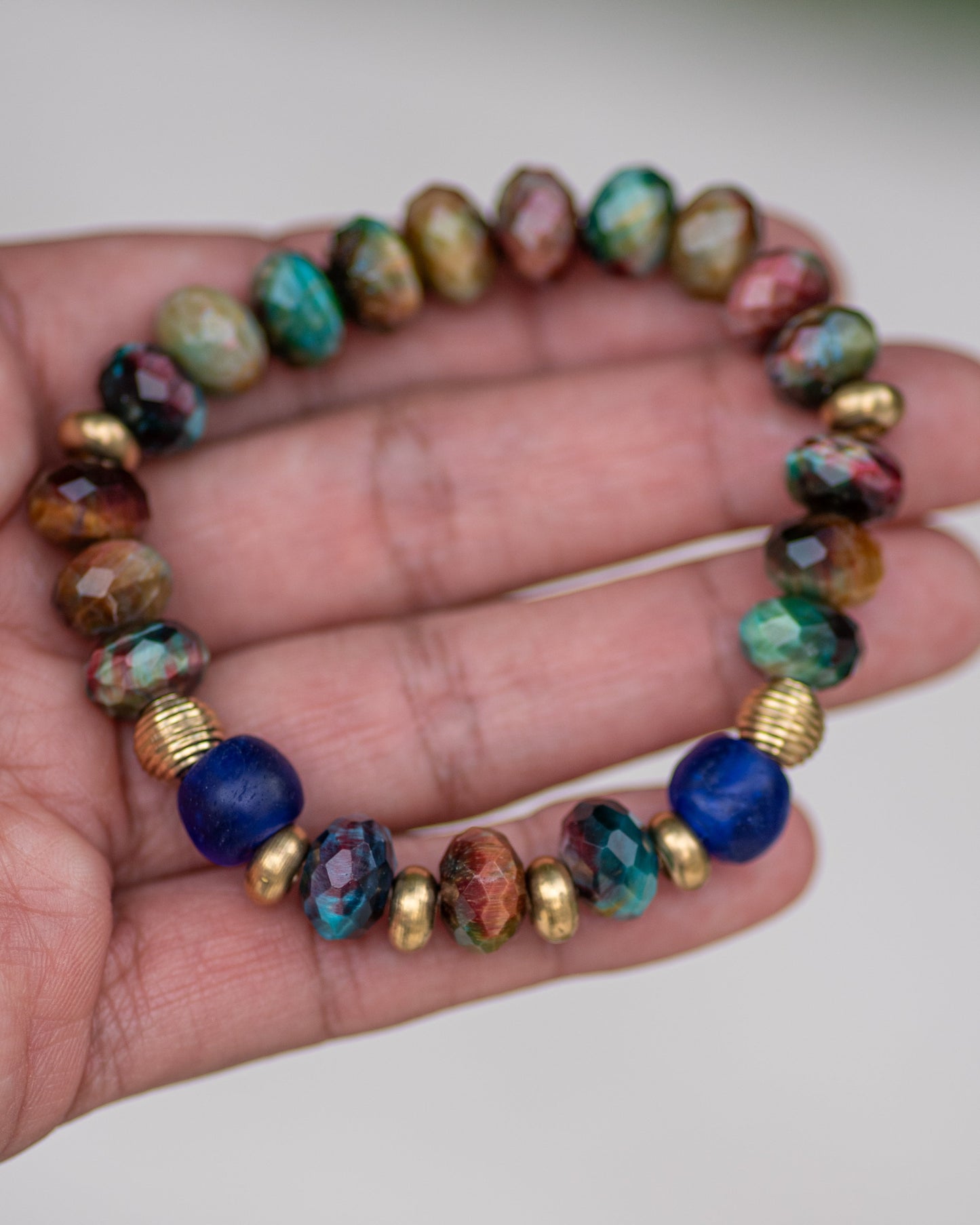Multi Colored Tiger's Eye Brass Bracelet Vida Jewelry Designs