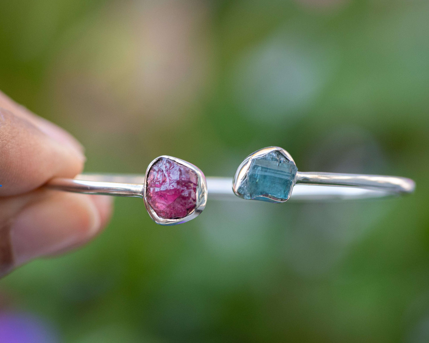 Sterling Silver Gemstone Flexible Cuff
