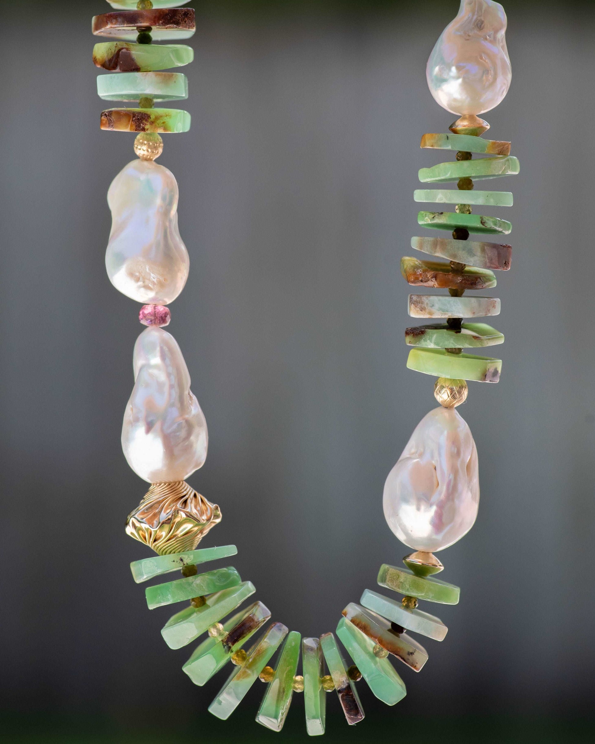 Chrysoprase & Baroque Pearl Statement Necklace