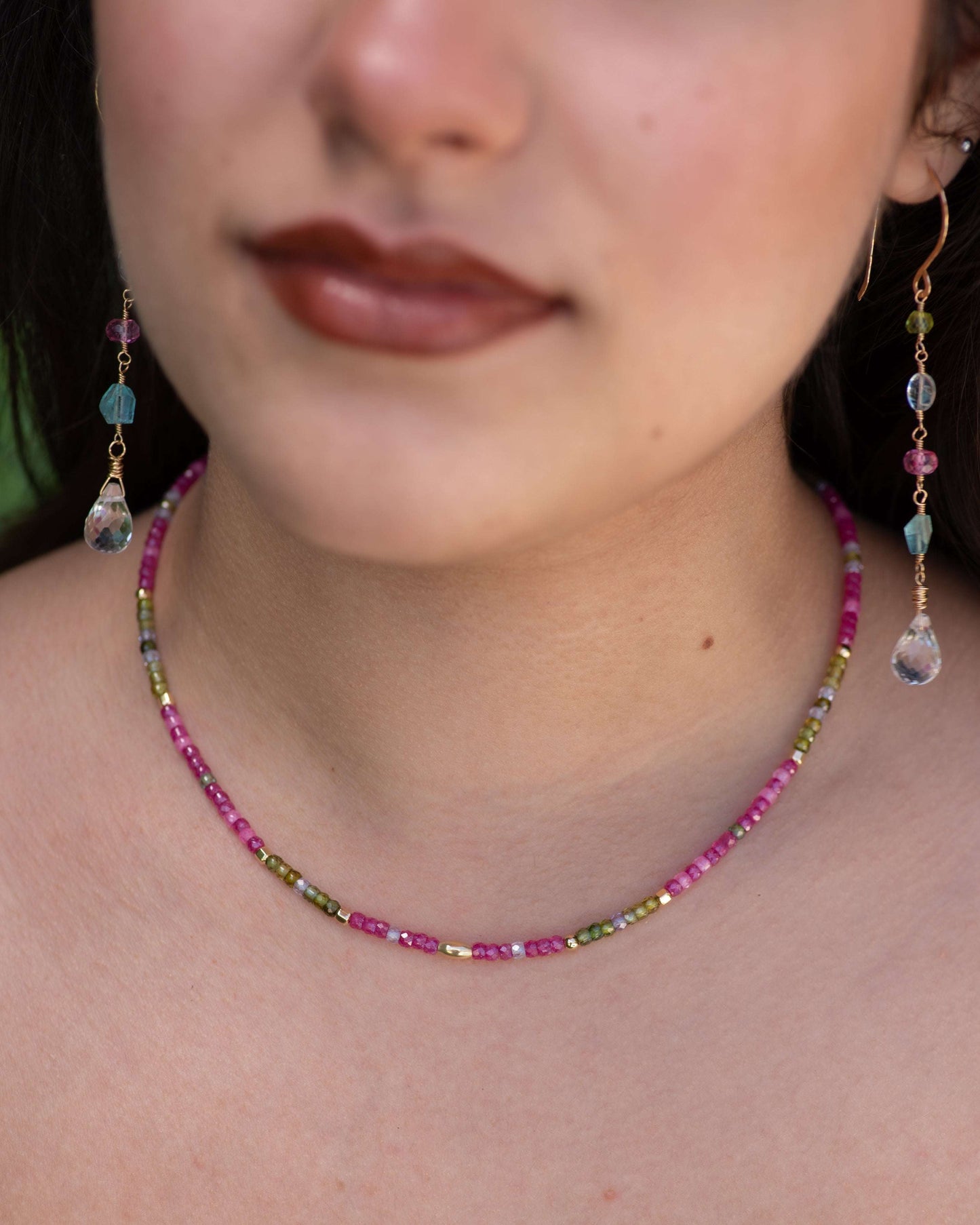 CZ Pink and Green Choker Necklace