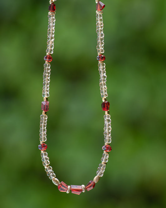 Whiskey Quartz & Garnet Beaded Gemstone Necklace