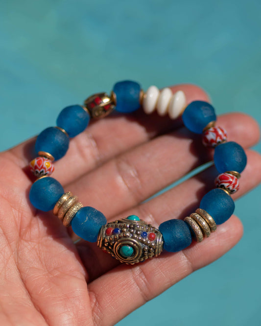 Tibetan Bead & Azul African Glass Beaded Bracelet