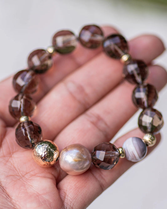 Smoky Quartz & Blush Pearl Beaded Bracelet Vida Jewelry Designs