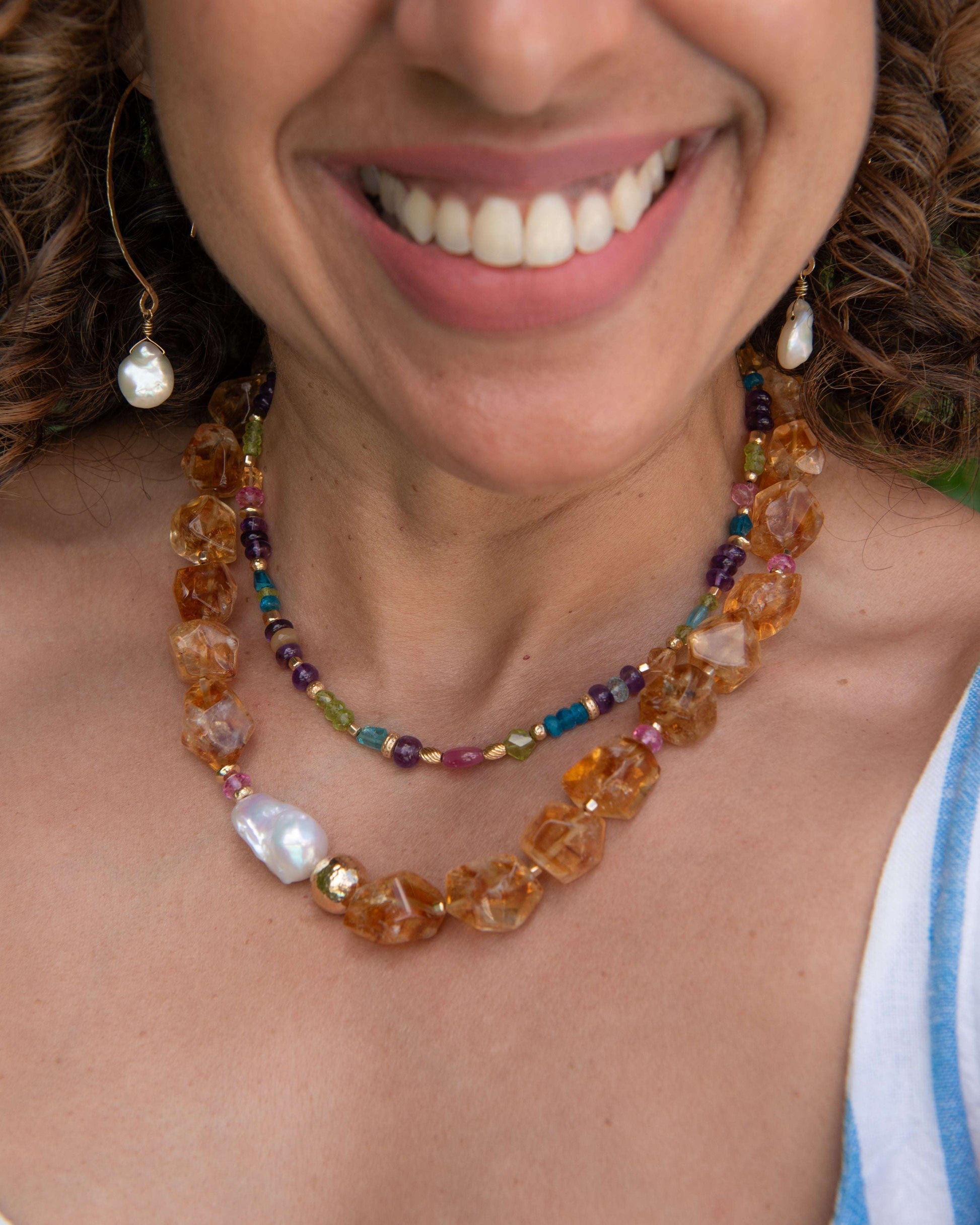 Chunky Citrine & Baroque Pearl Statement Necklace Vida Jewelry Designs