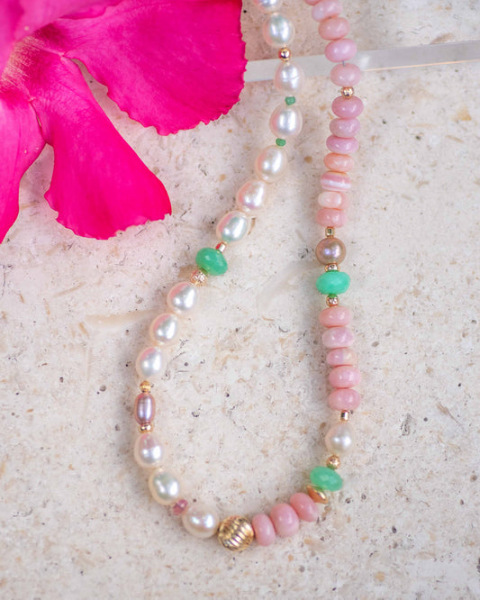 Peruvian Pink Opal & Freshwater Pearl Necklace