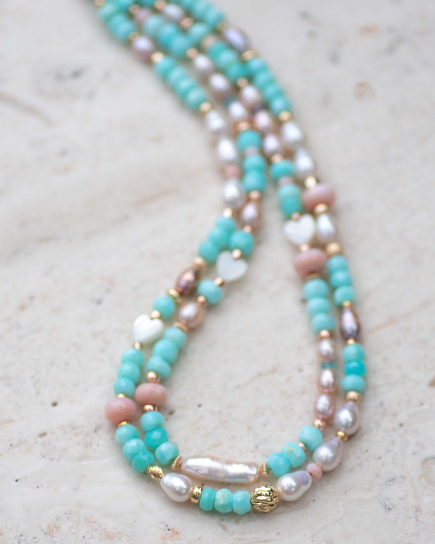 Blue Opal & Pearl Gemstone Necklace