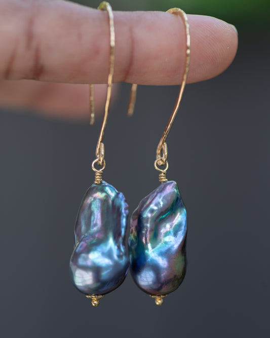 Peacock Pearl Baroque Earrings
