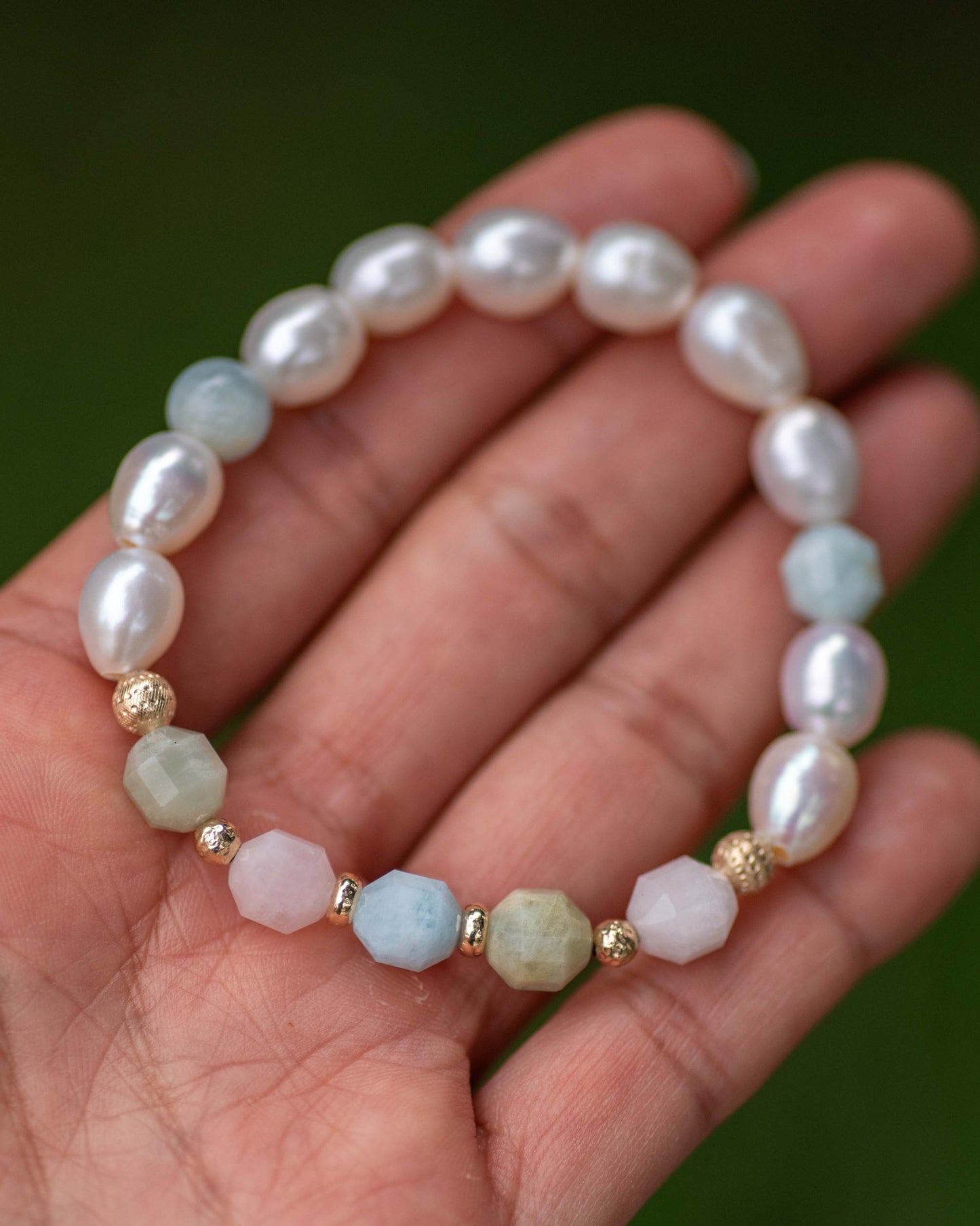 Freshwater Pearl & Morganite Prism Gemstone Bracelet