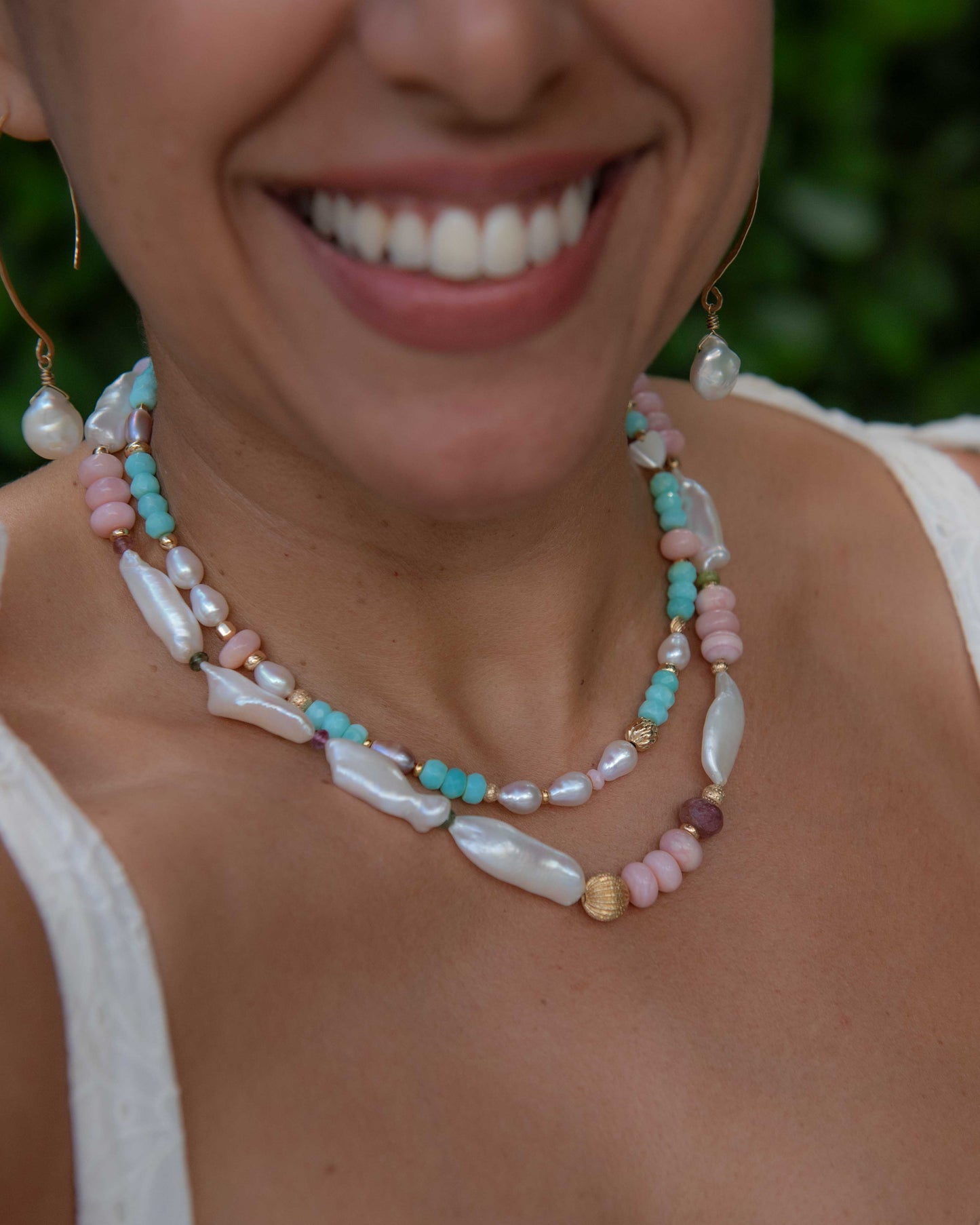 Blue Opal & Pearl Gemstone Necklace