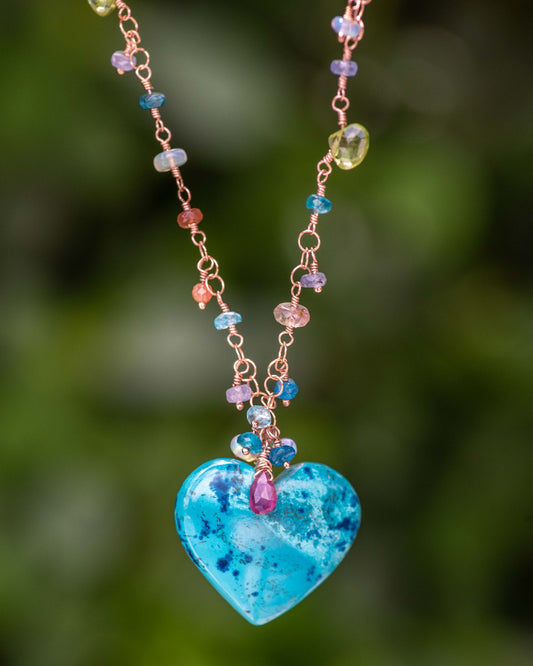 Azurite Shattuckite Heart Pendant Gemstone Necklace