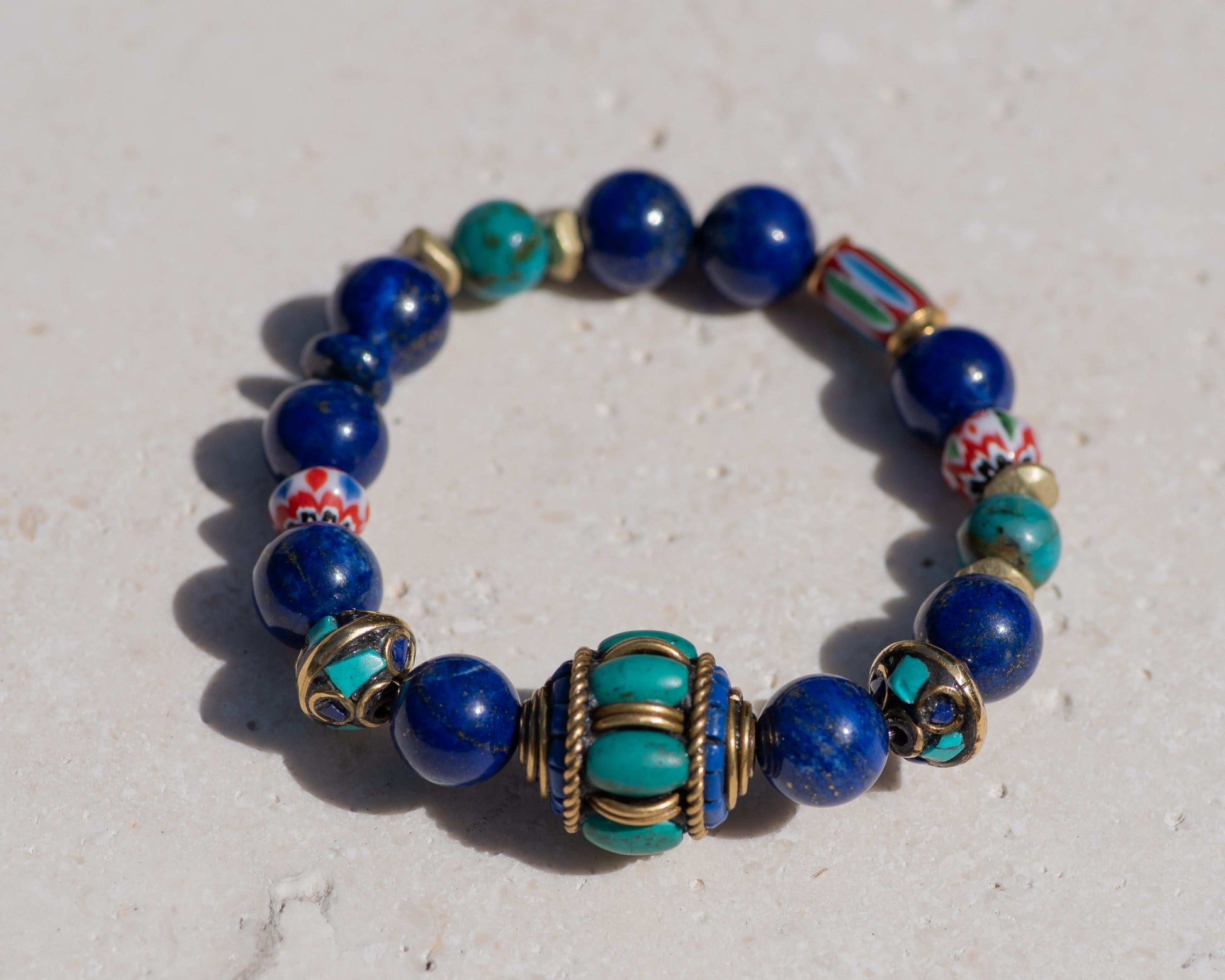 Lapis Lazuli & Turquoise Tibetan Beaded Bracelet
