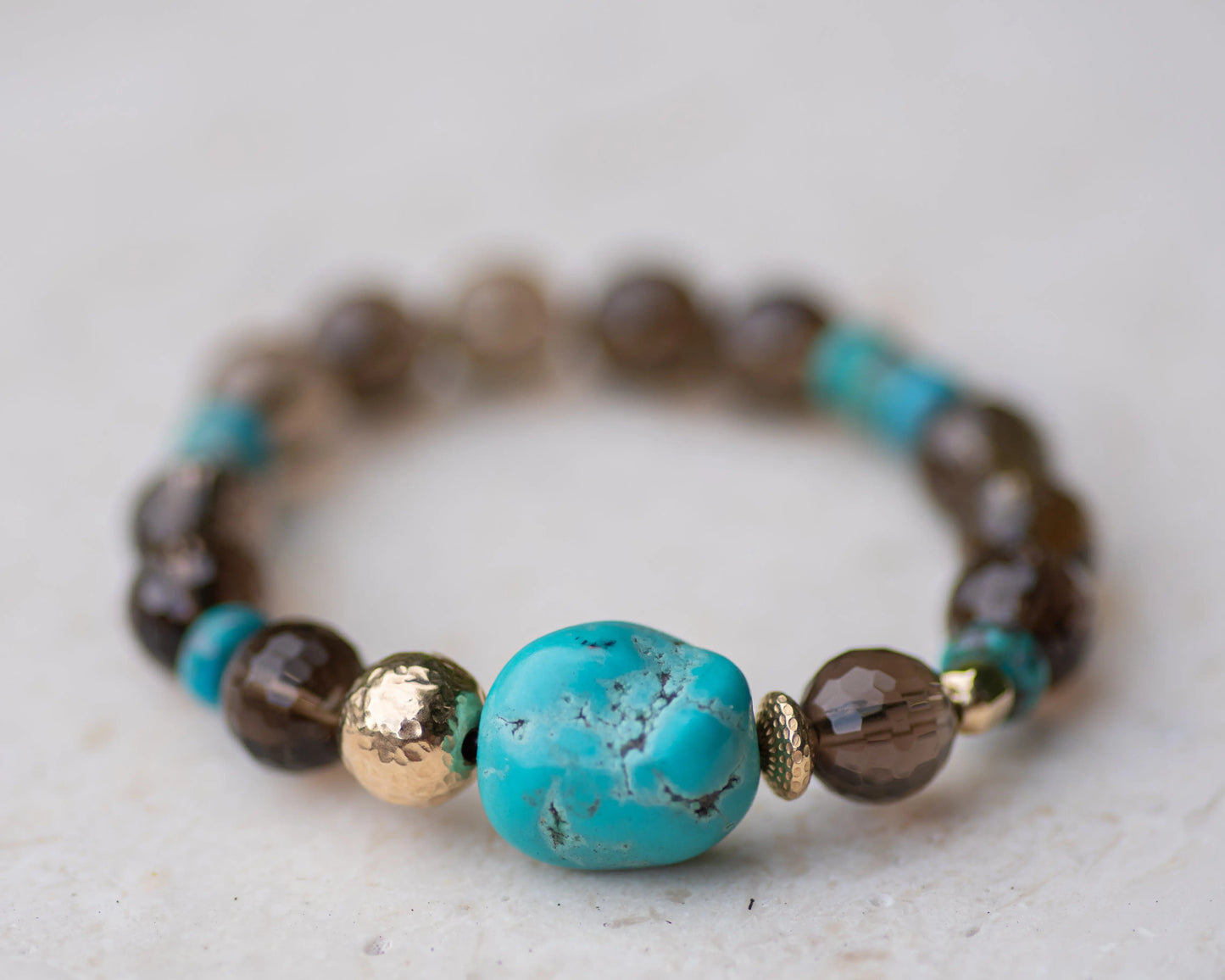 Turquoise & Smoky Quartz Beaded Bracelet