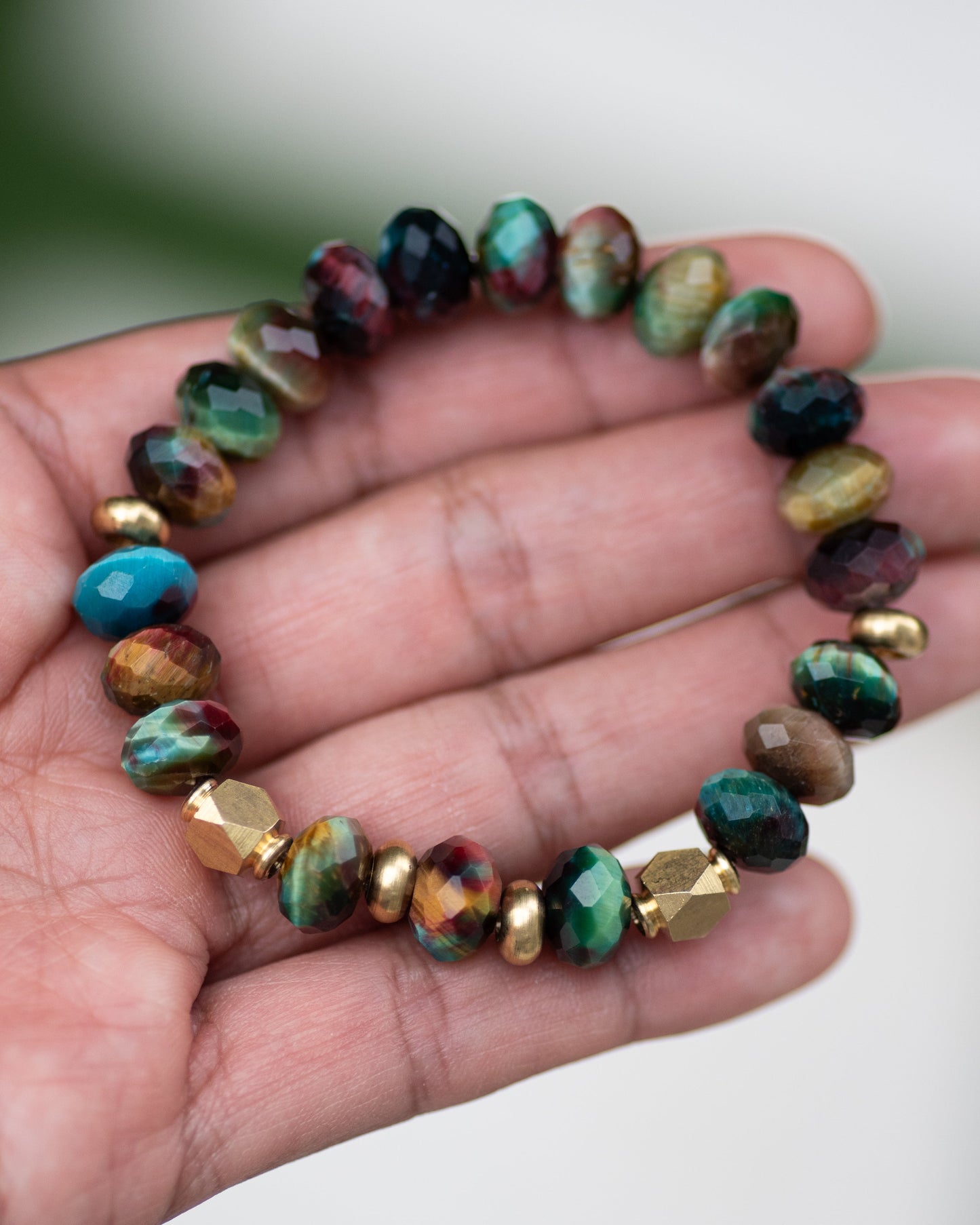 Multi Colored Tiger's Eye Brass Bracelet Vida Jewelry Designs
