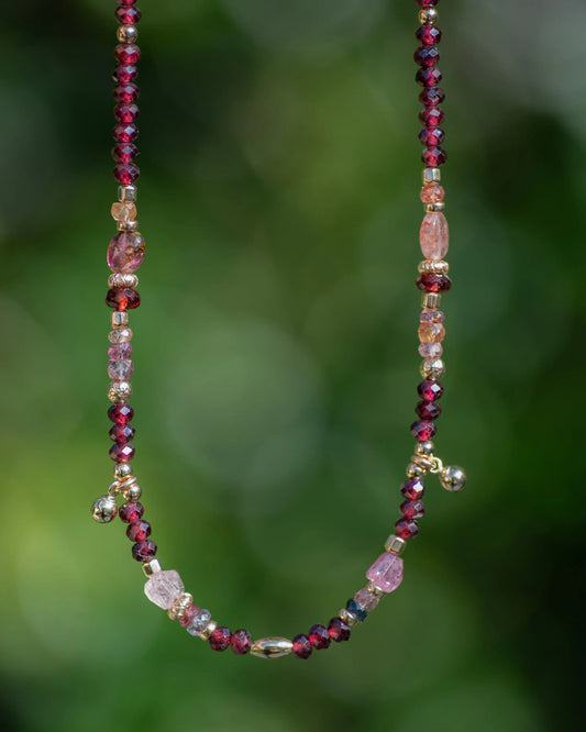 Garnet & Spinel Beaded Gemstone Necklace