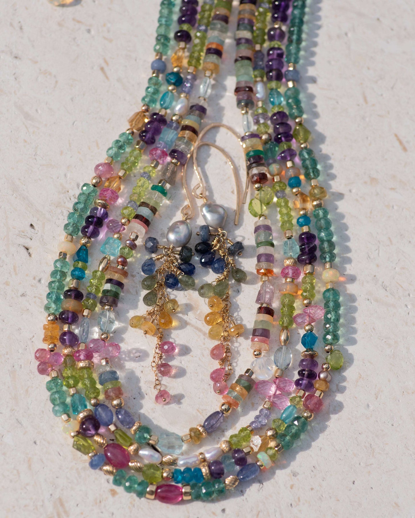 Apatite & Sapphire Colorful Gemstone Beaded Necklace