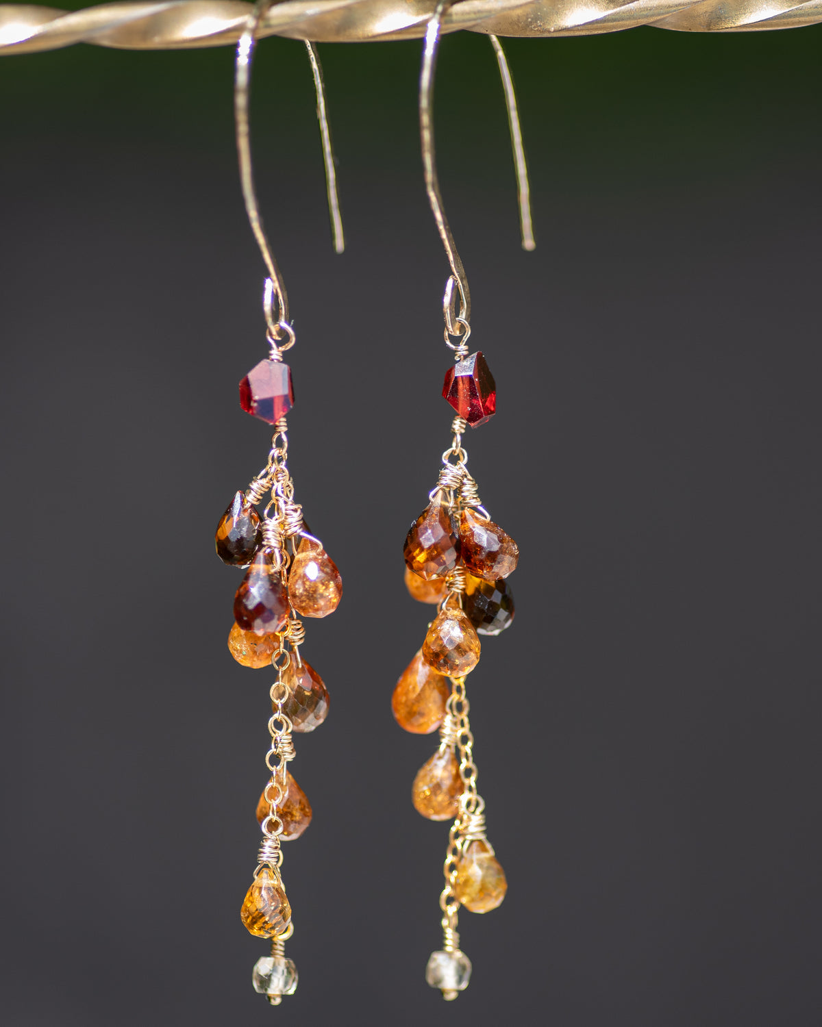 Tourmaline & Garnet Autumn Cluster Earrings