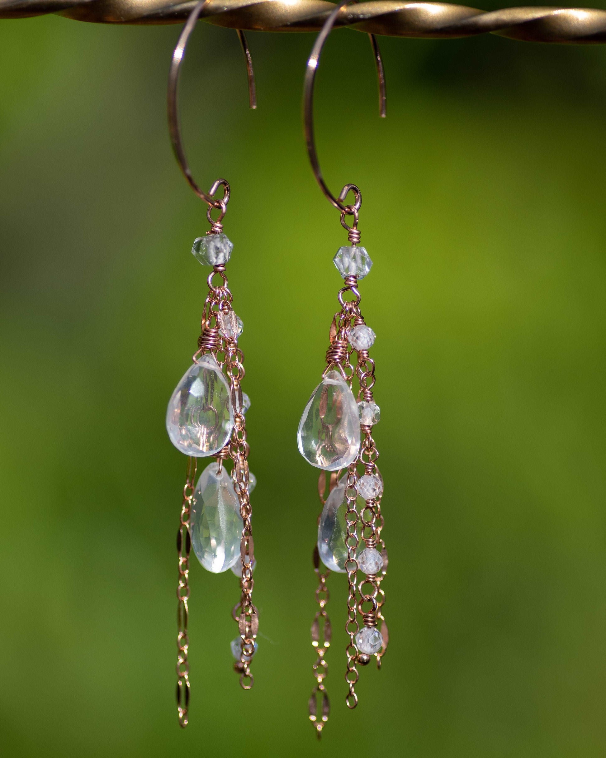 Rose Gold Crystal Quartz Chain Dangle Earrings