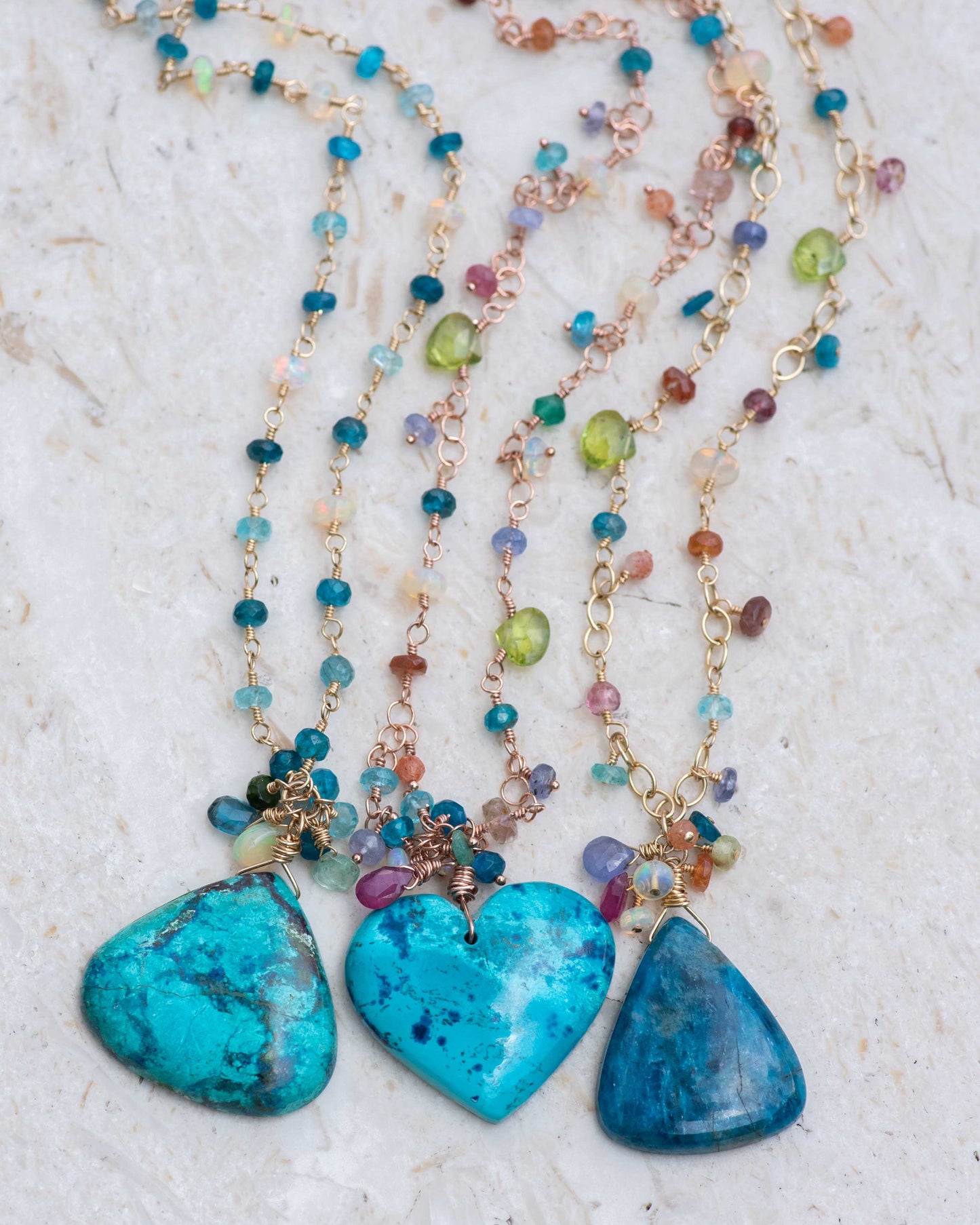Apatite & Multi Colored Gemstone Pendant Necklace