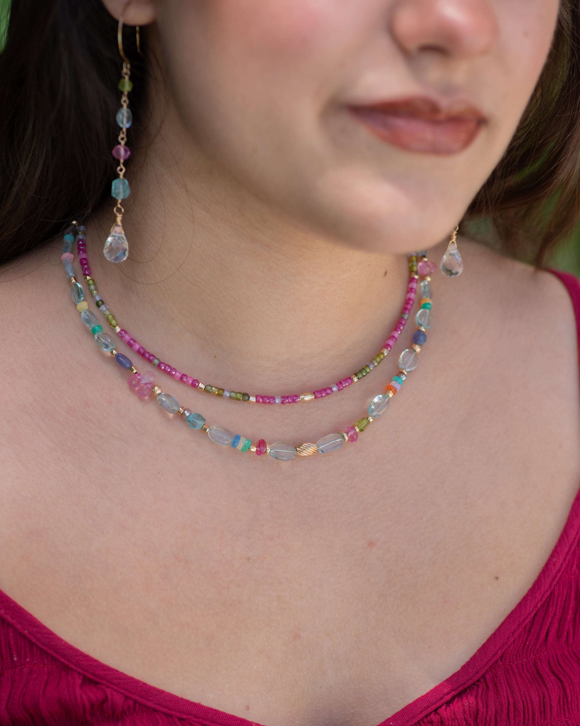 Aquamarine & Opal Colorful Multi Gemstone Necklace