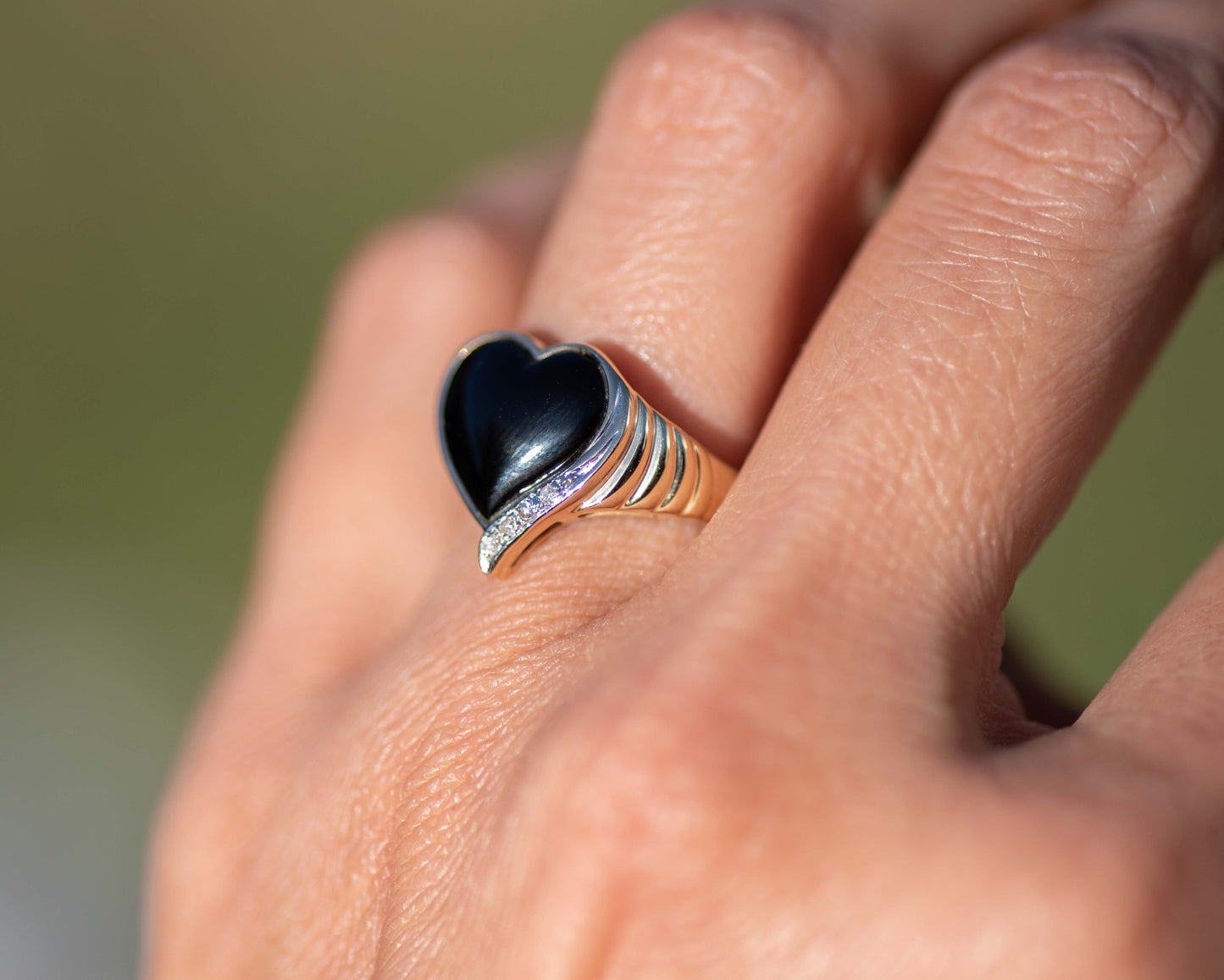 14kt Gold Heart Onyx & Diamond Accent Ring