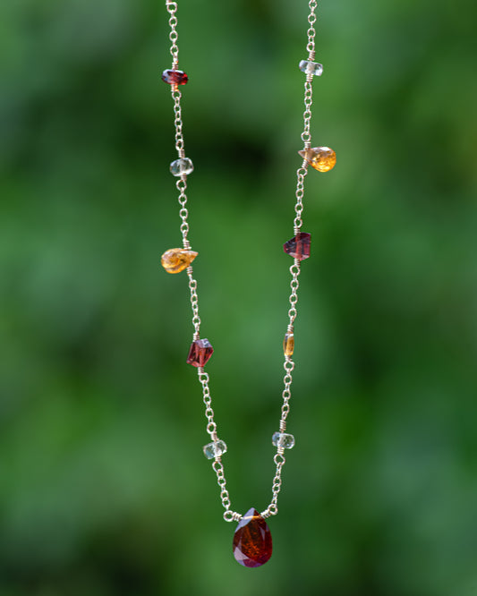 Orange Kyanite, Tourmaline & Garnet Station Necklace