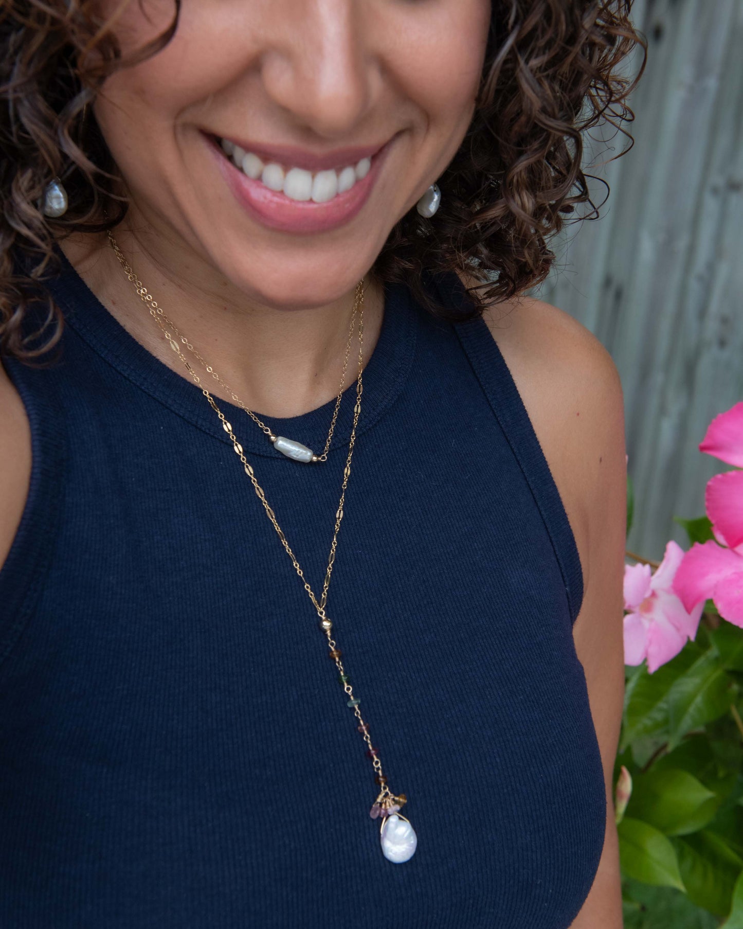 Tourmaline Y Necklace with Coin Pearl