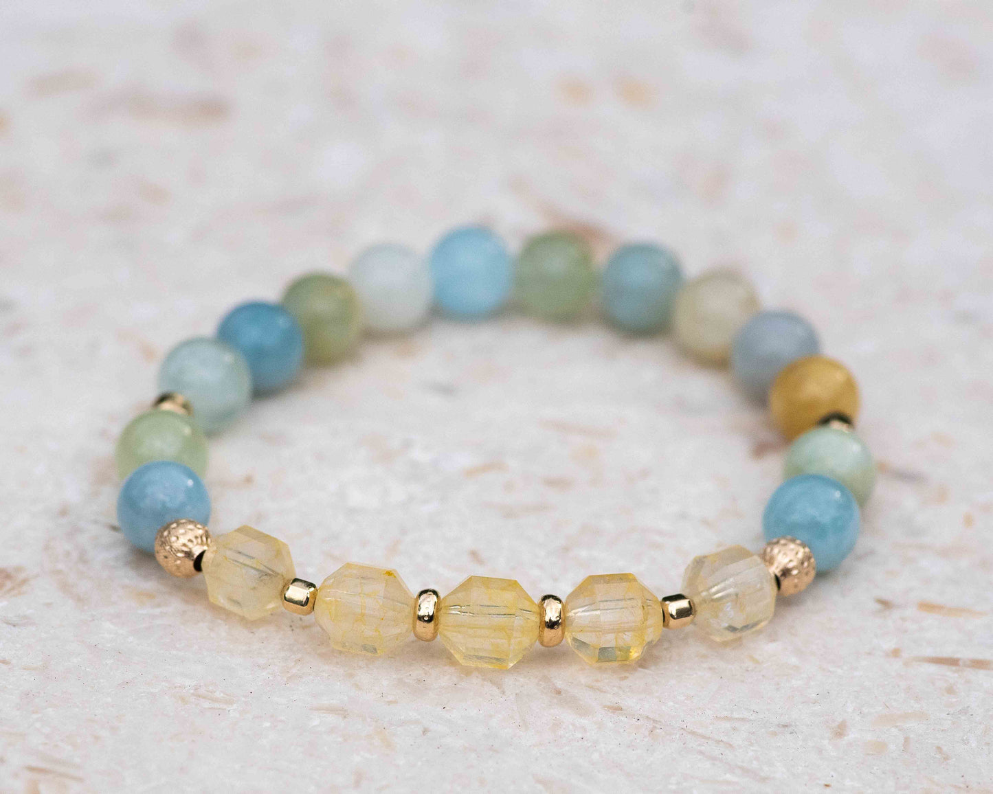 Citrine Prism & Aquamarine 8mm Gemstone Bracelet