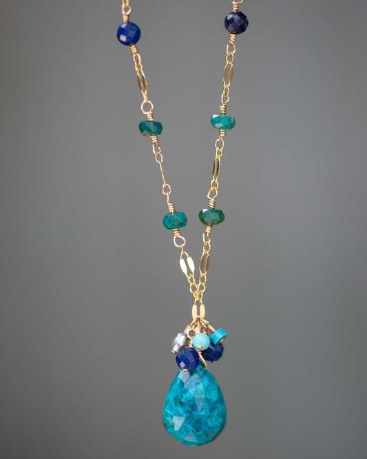 Shattuckite & Lapis Gold Filled Necklace