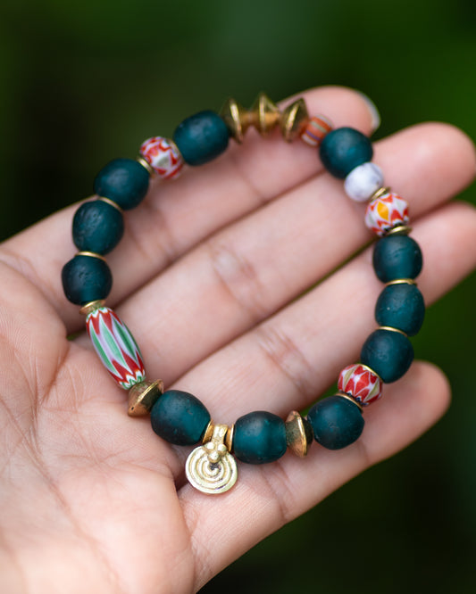 Deep Teal African Glass Charm Bracelet