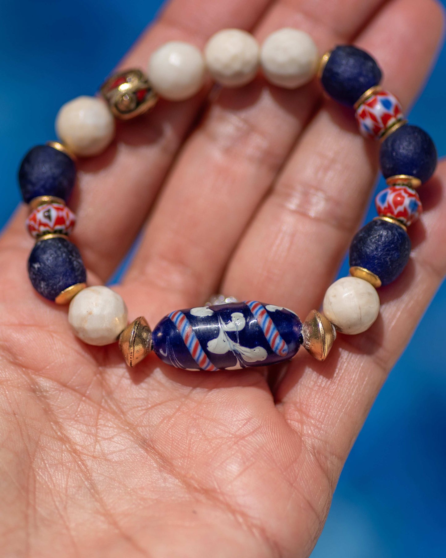 African Fancy Navy Blue Tibetan Beaded Bracelet