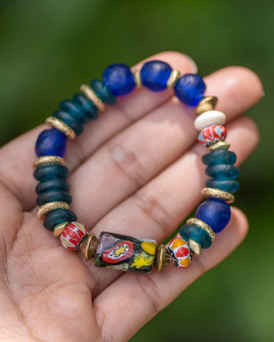 Millefiori & Teal Glass Beaded Bracelet