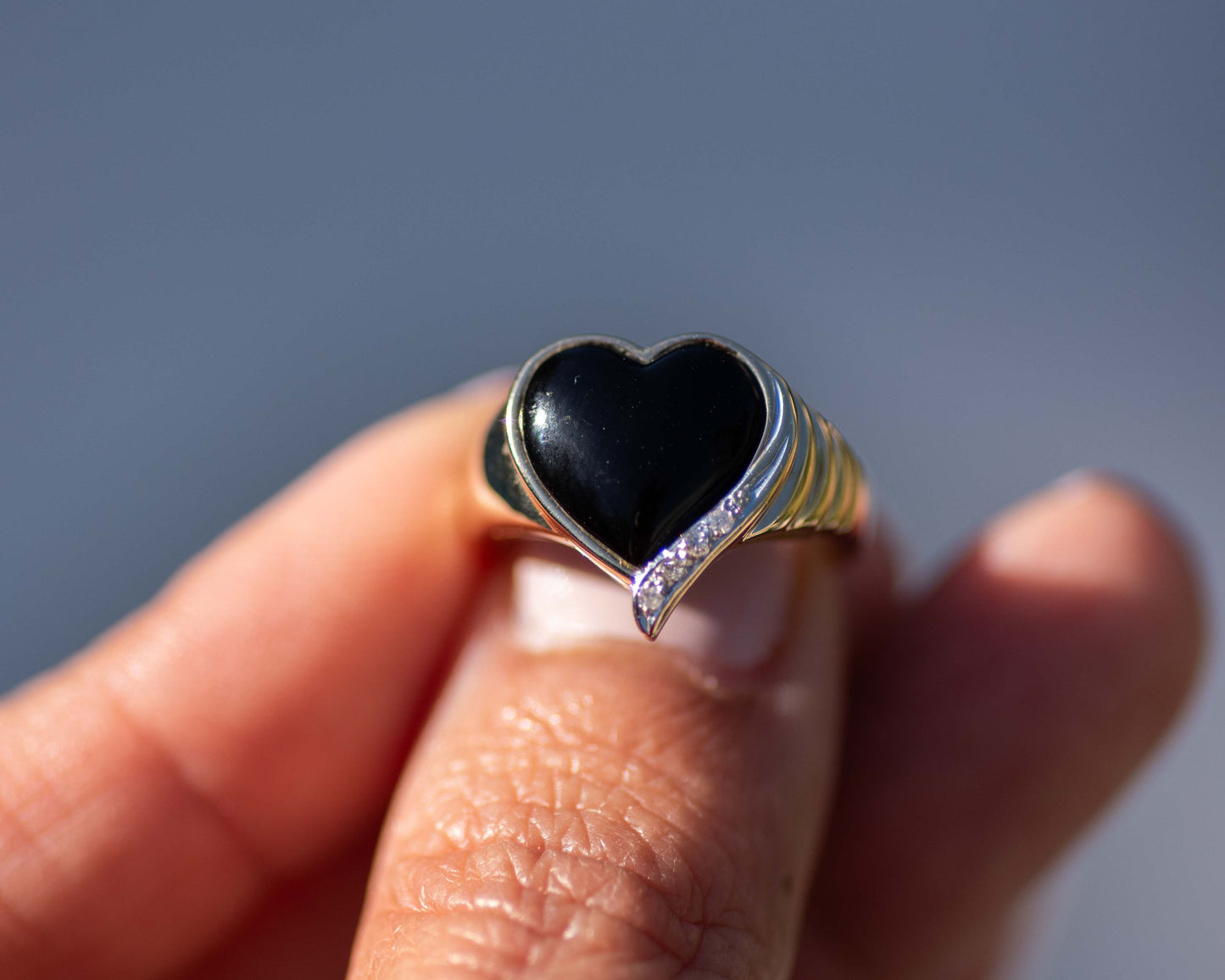 14kt Gold Heart Onyx & Diamond Accent Ring