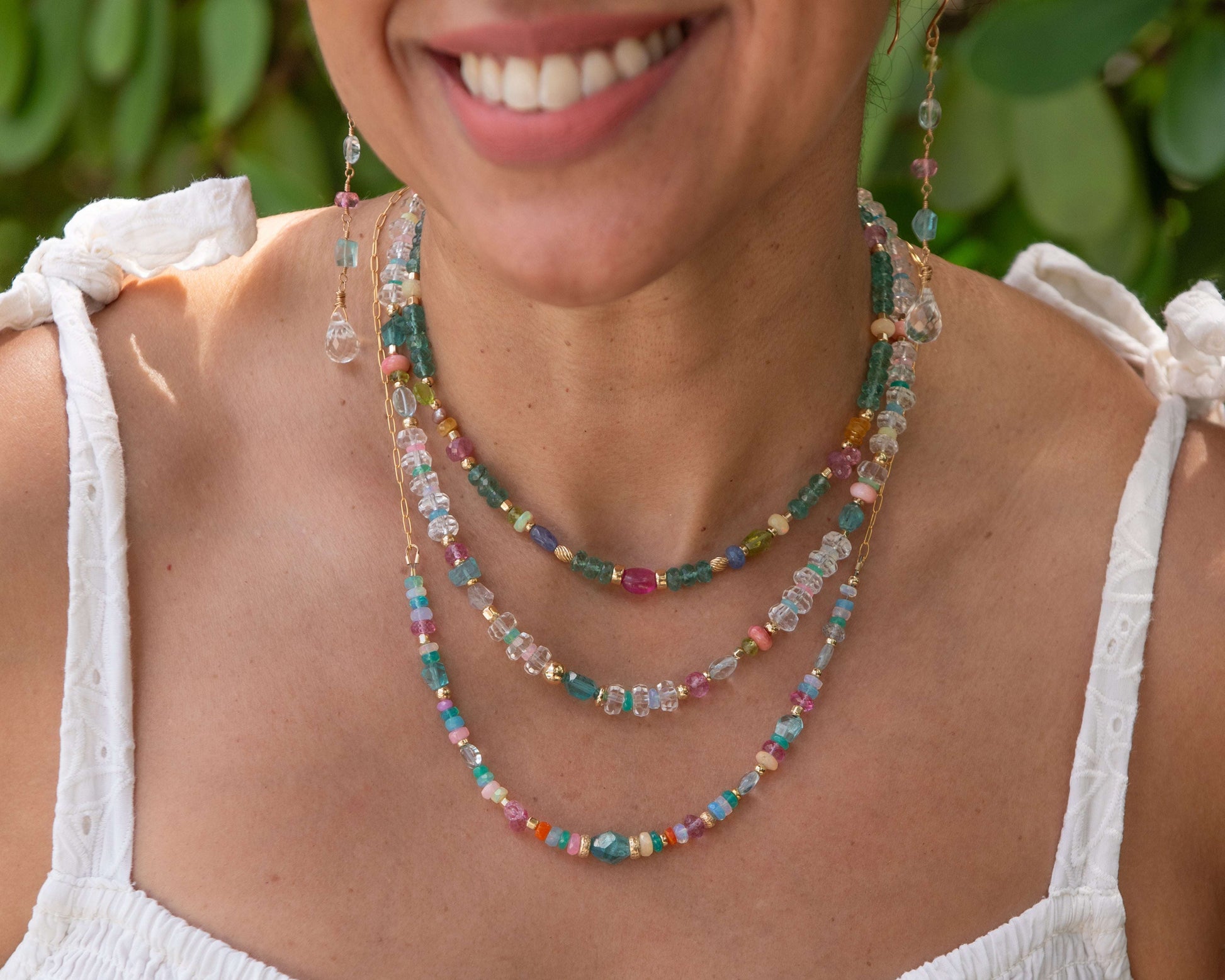 Apatite & Sapphire Colorful Gemstone Beaded Necklace