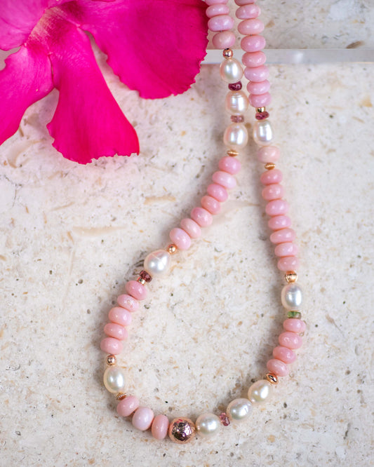 Peruvian Pink Opal Rose Gold Gemstone Necklace