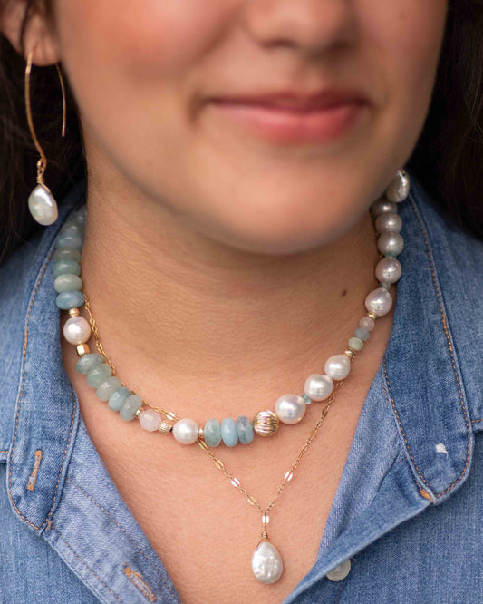 Aqumarine & Pearl Half & Half Necklace