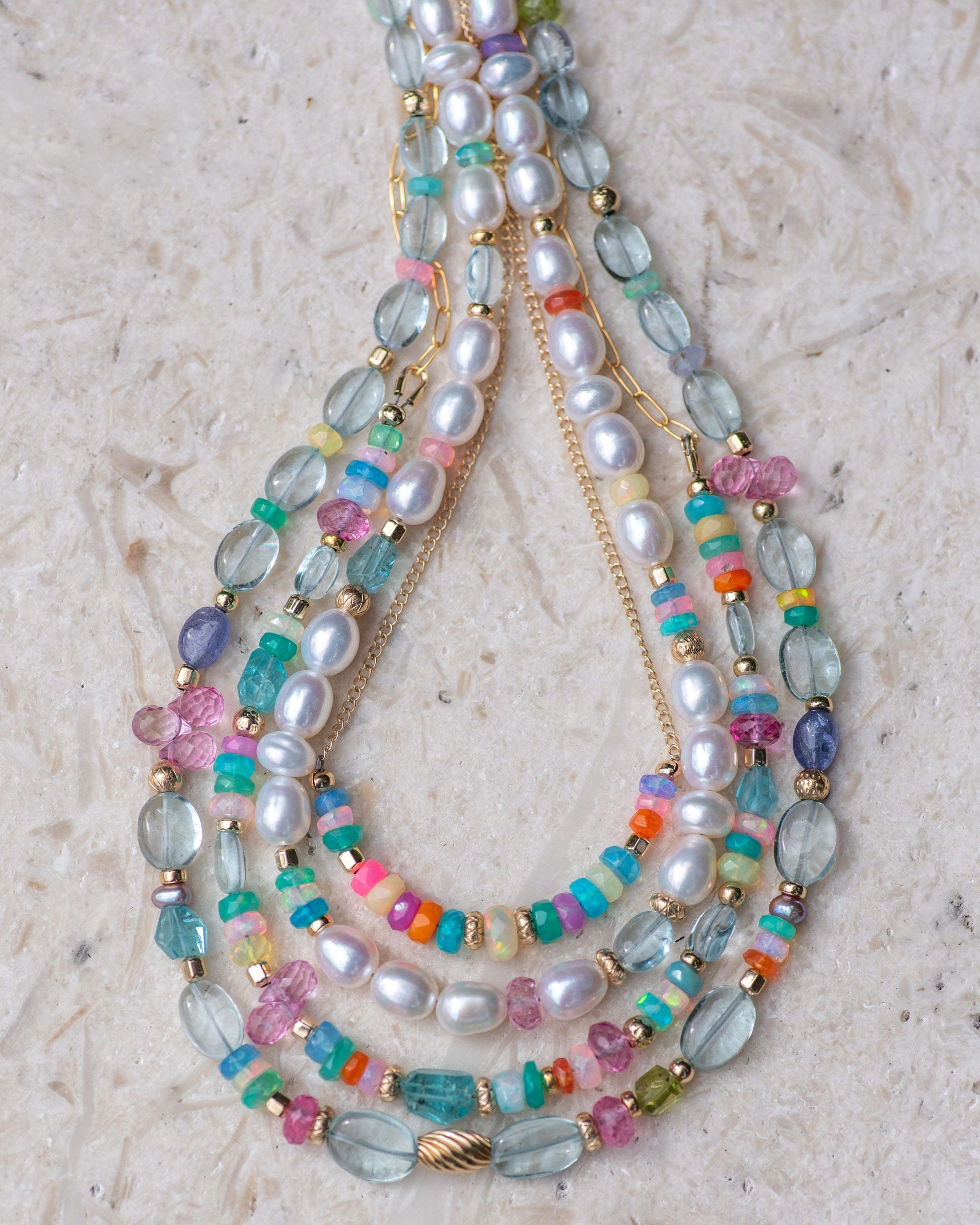 Aquamarine & Opal Colorful Multi Gemstone Necklace
