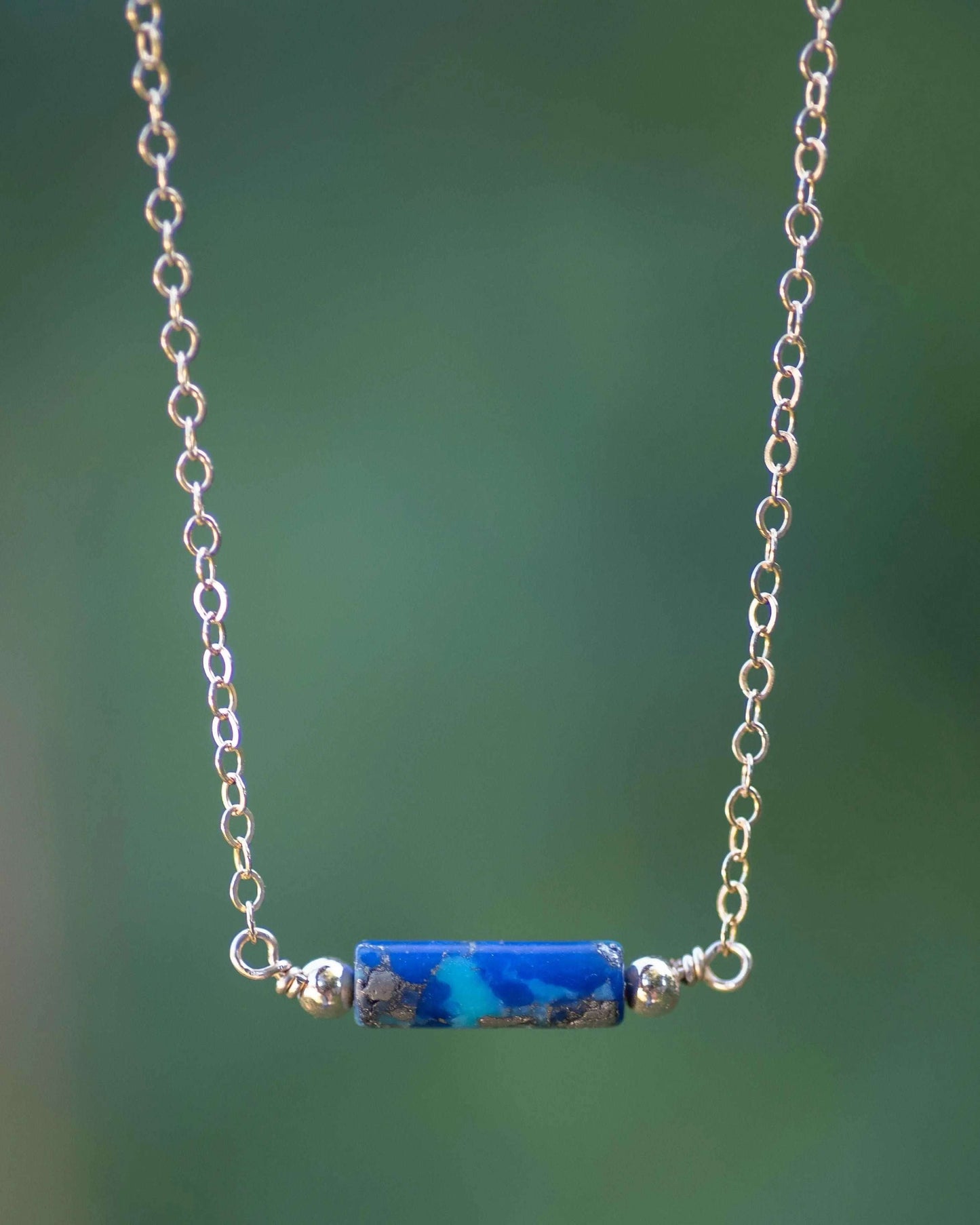 Lapis & Turquoise Gemstone Bar Necklace