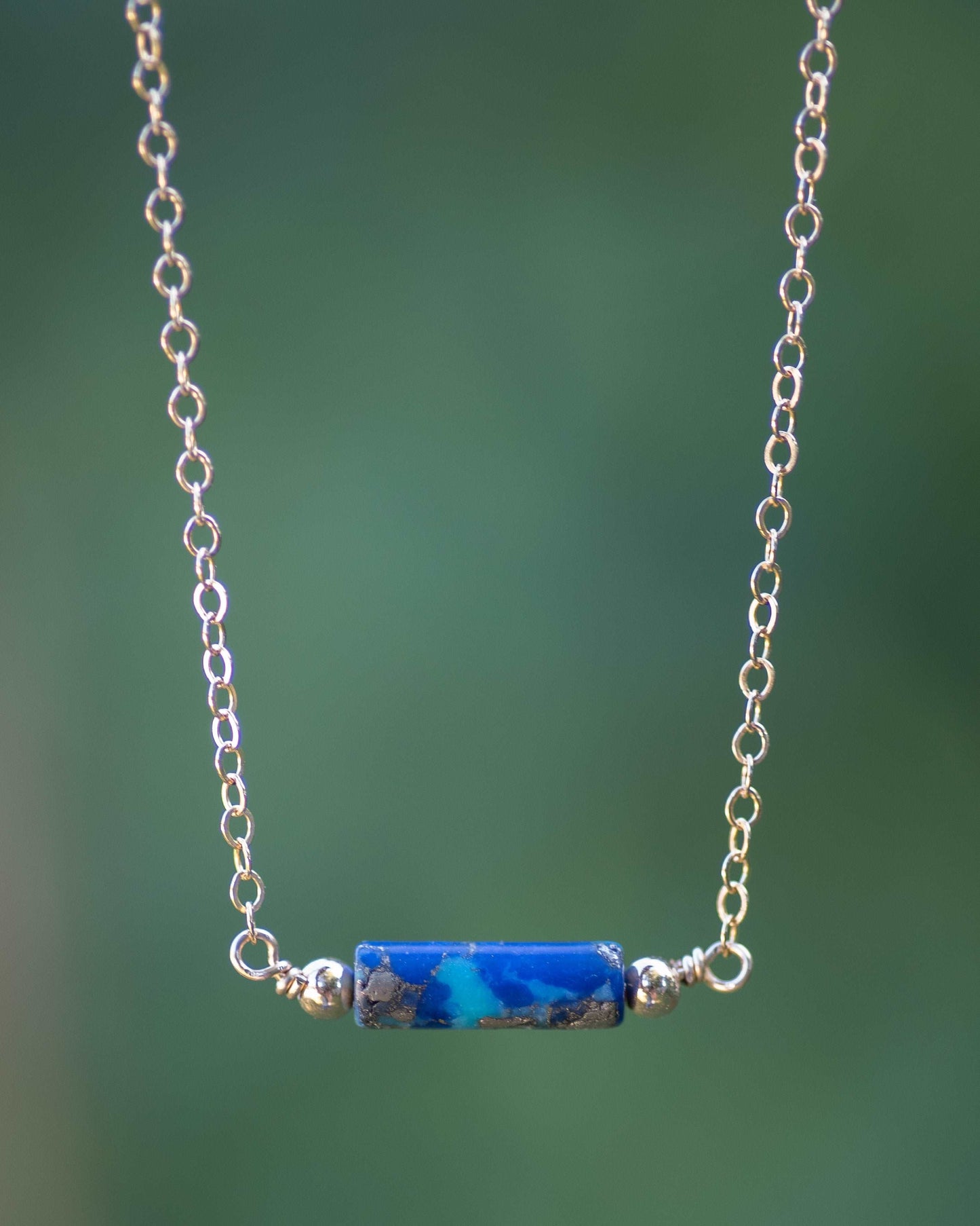 Lapis & Turquoise Gemstone Bar Necklace