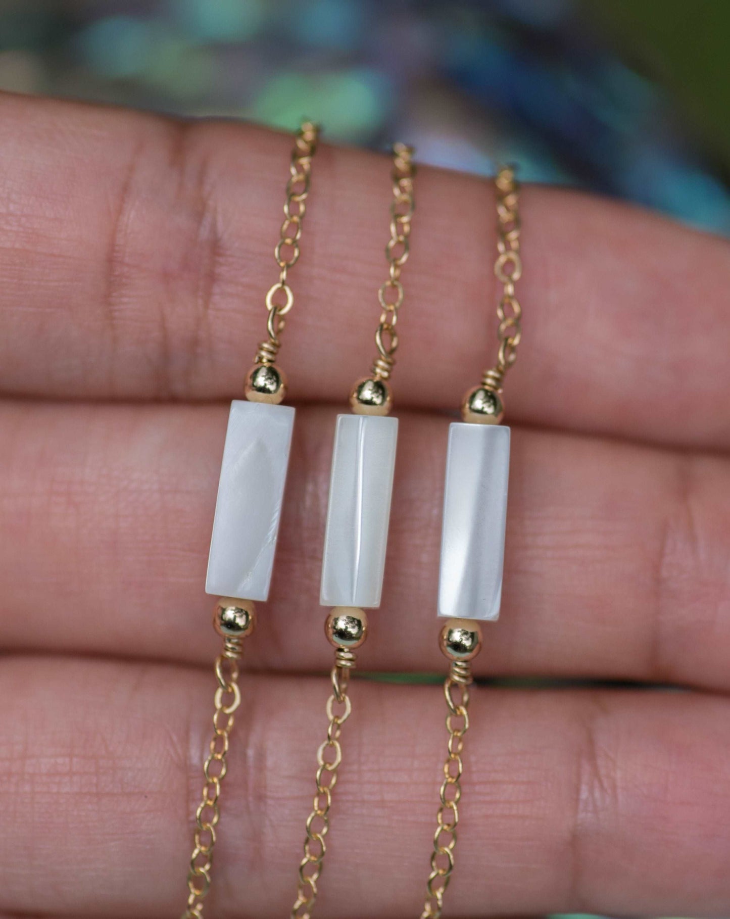 Mother of Pearl Gemstone Bar Necklace