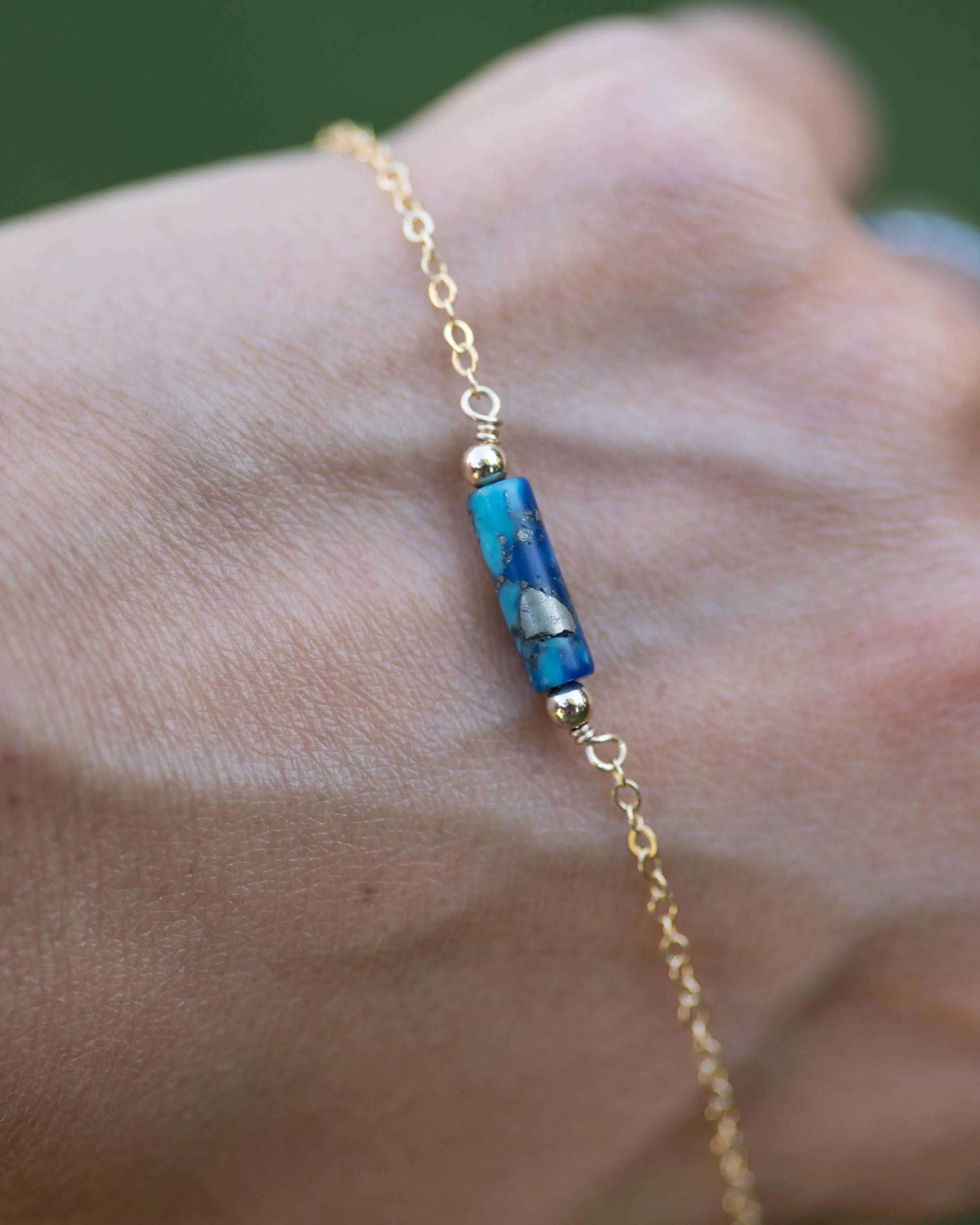 Lapis & Turquoise Gemstone Bar Necklace