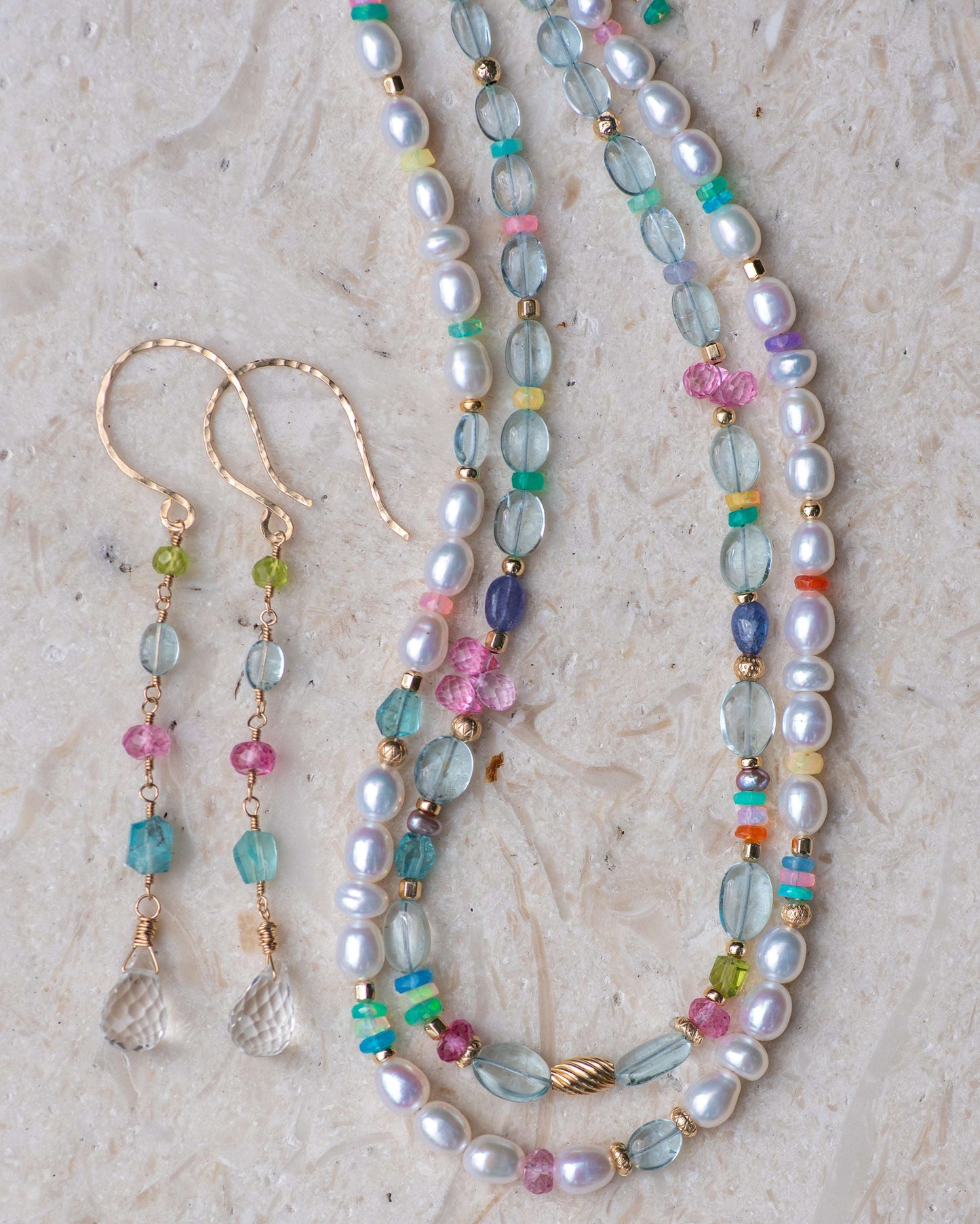 Aquamarine & Opal Colorful Multi Gemstone Necklace
