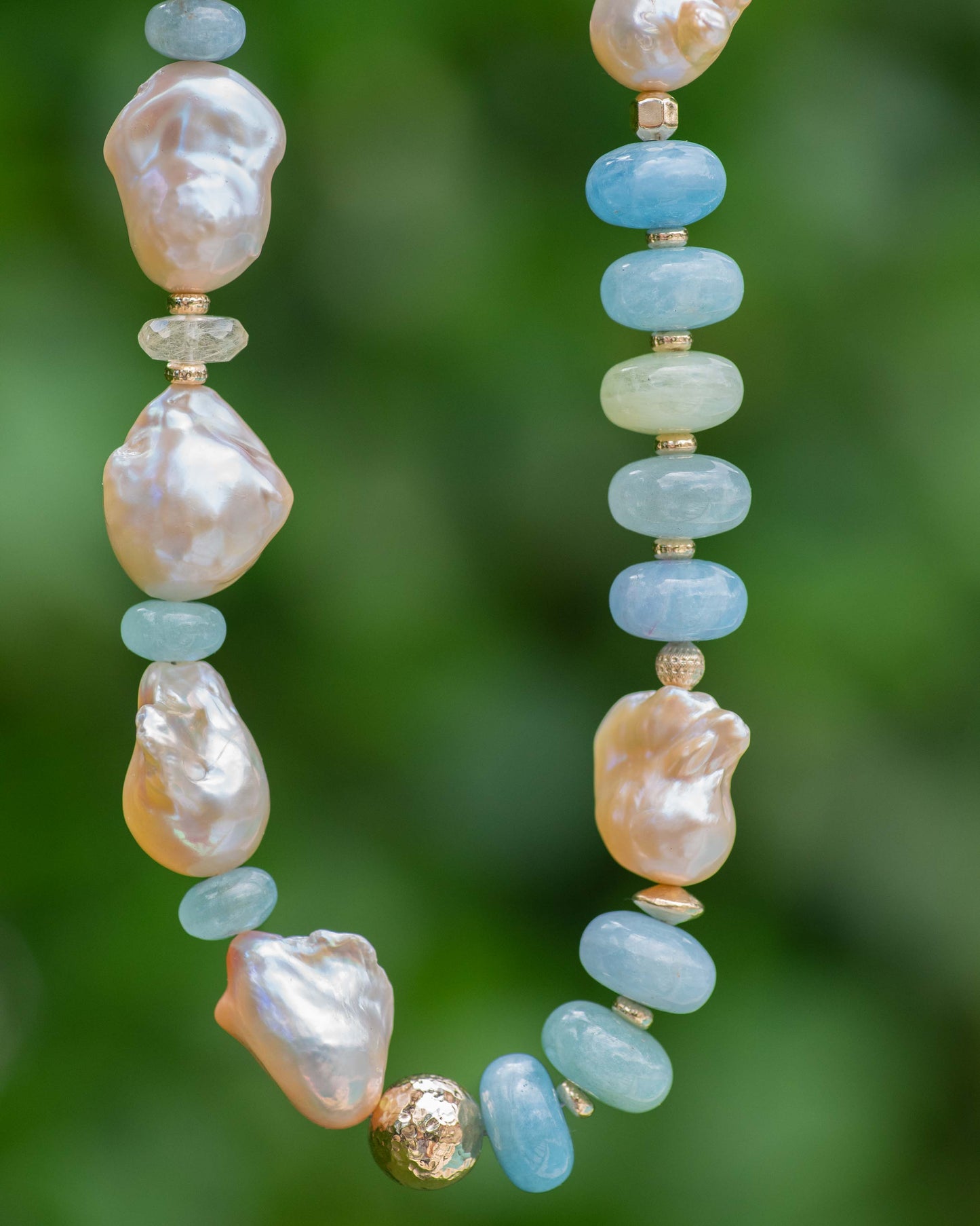 aquamarine & baroque pearl statement neckalce