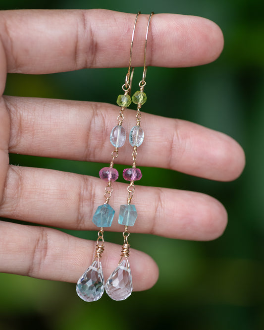 Crystal Quartz Multi Gemstone Dangle Earrings