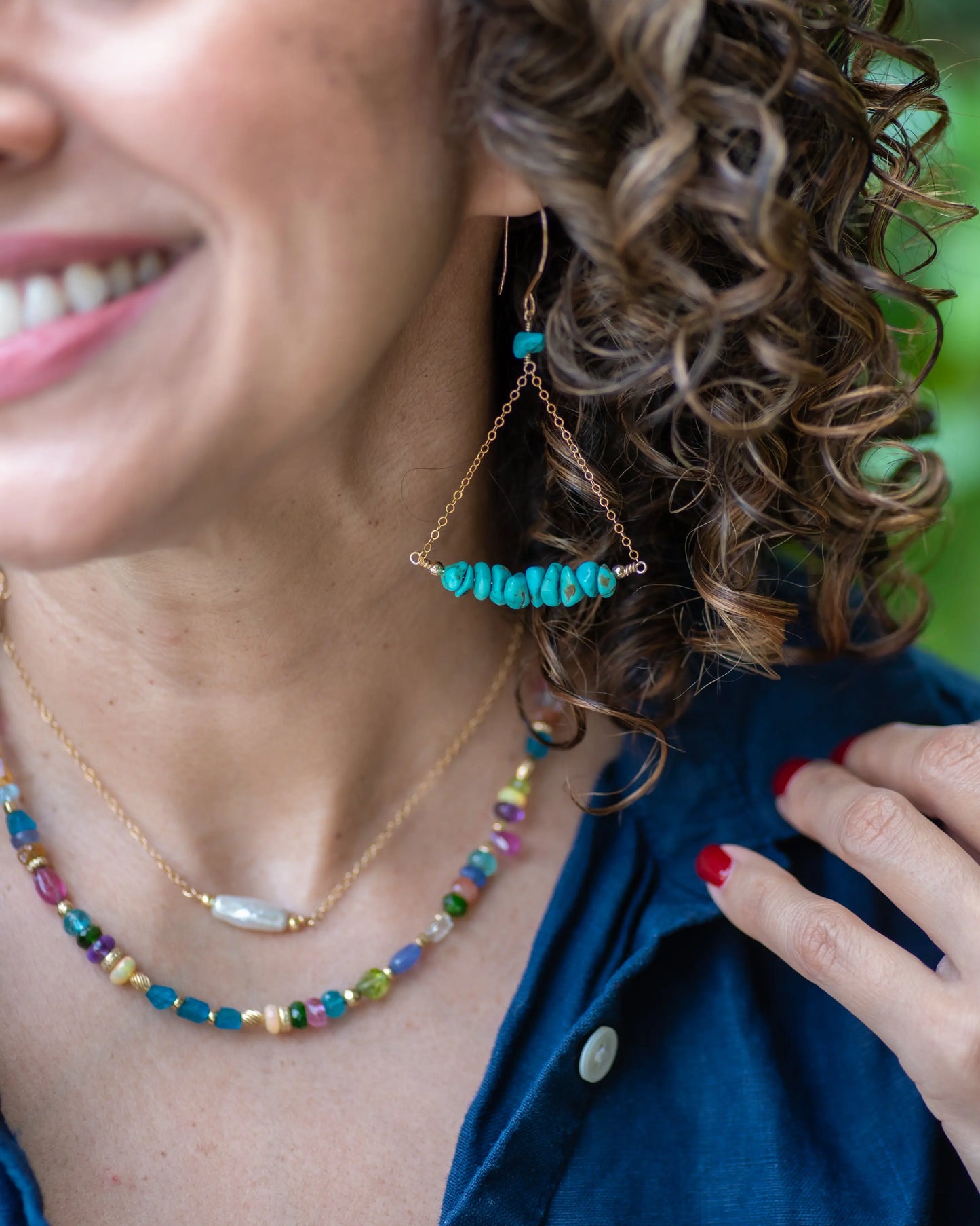 Turquoise Chip Parachute Earrings